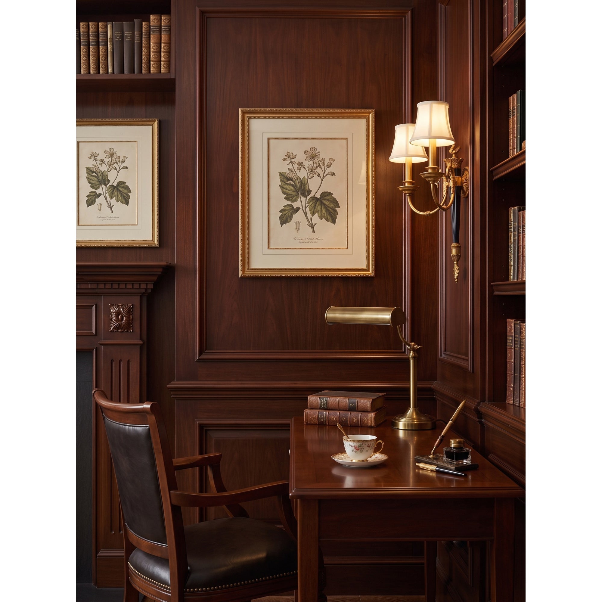 Fluted Black & Brass Double Wall Sconce