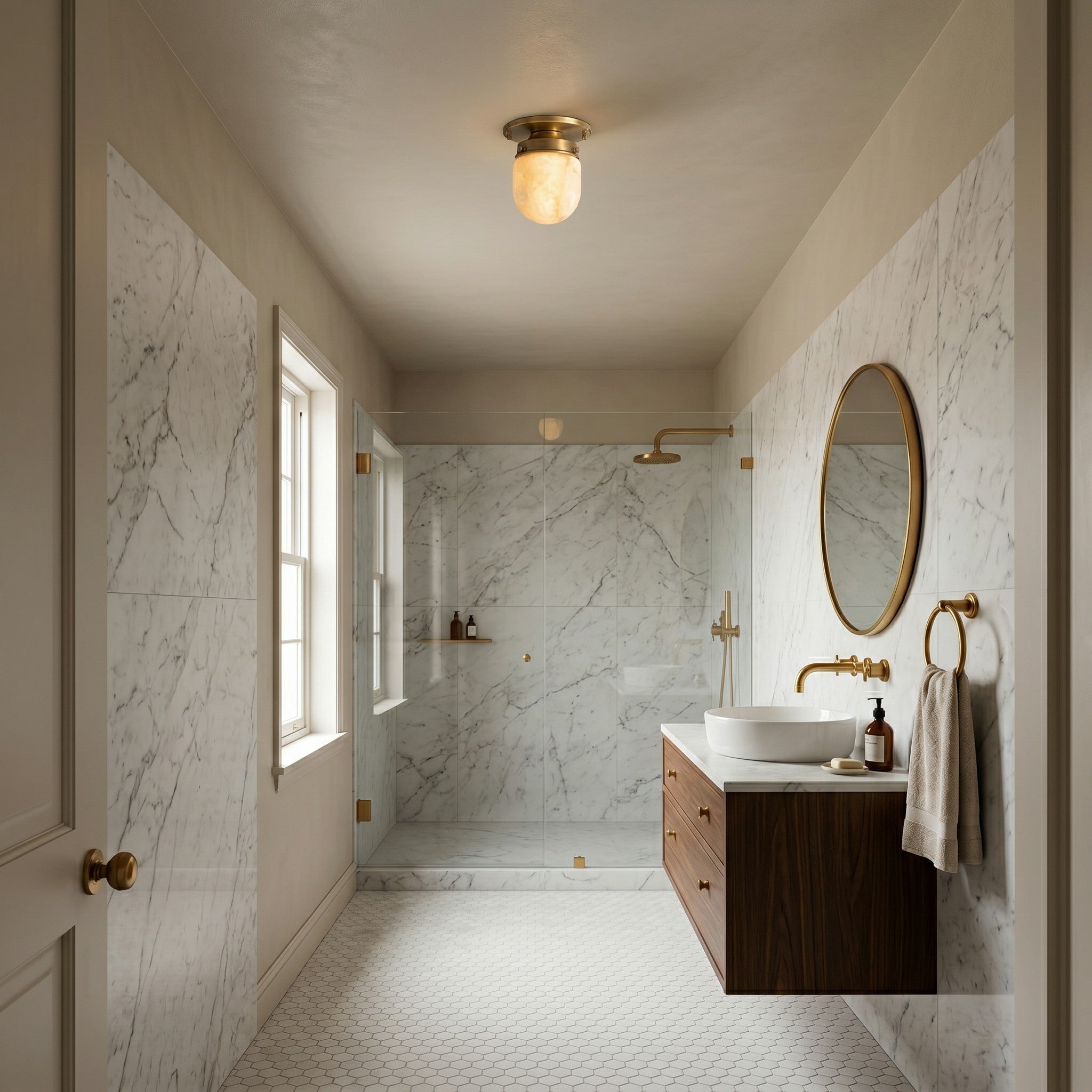 Petite Alabaster & Brass Flush Mount