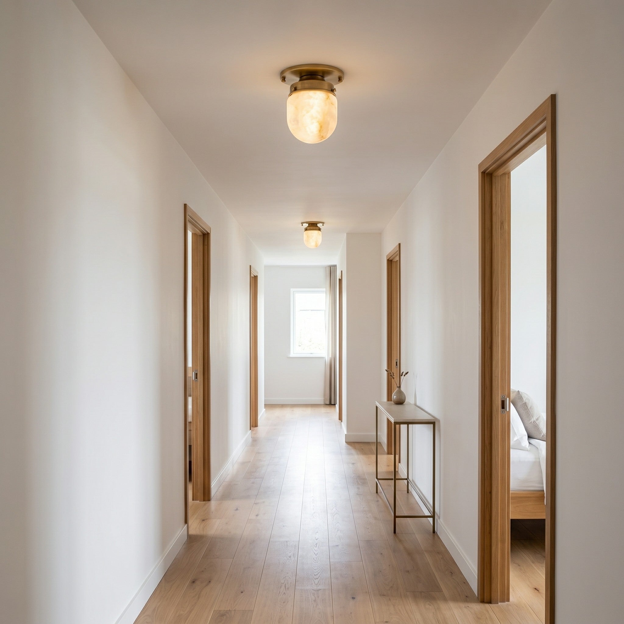 Petite Alabaster & Brass Flush Mount