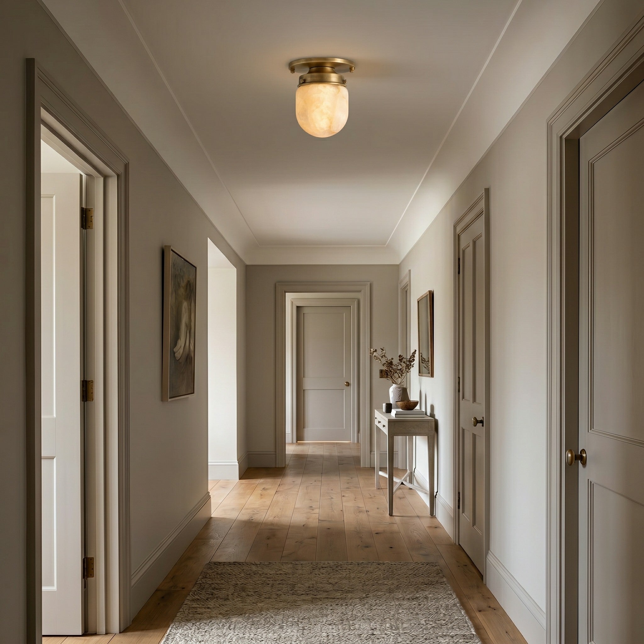 Petite Alabaster & Brass Flush Mount
