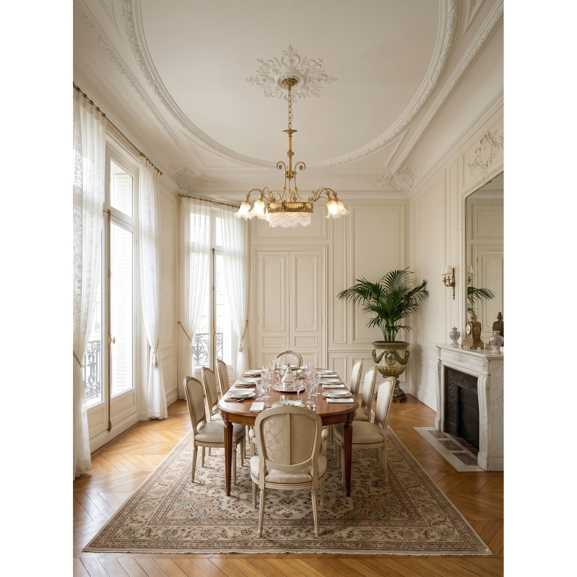 Fringed Drum & Floral Glass Chandelier