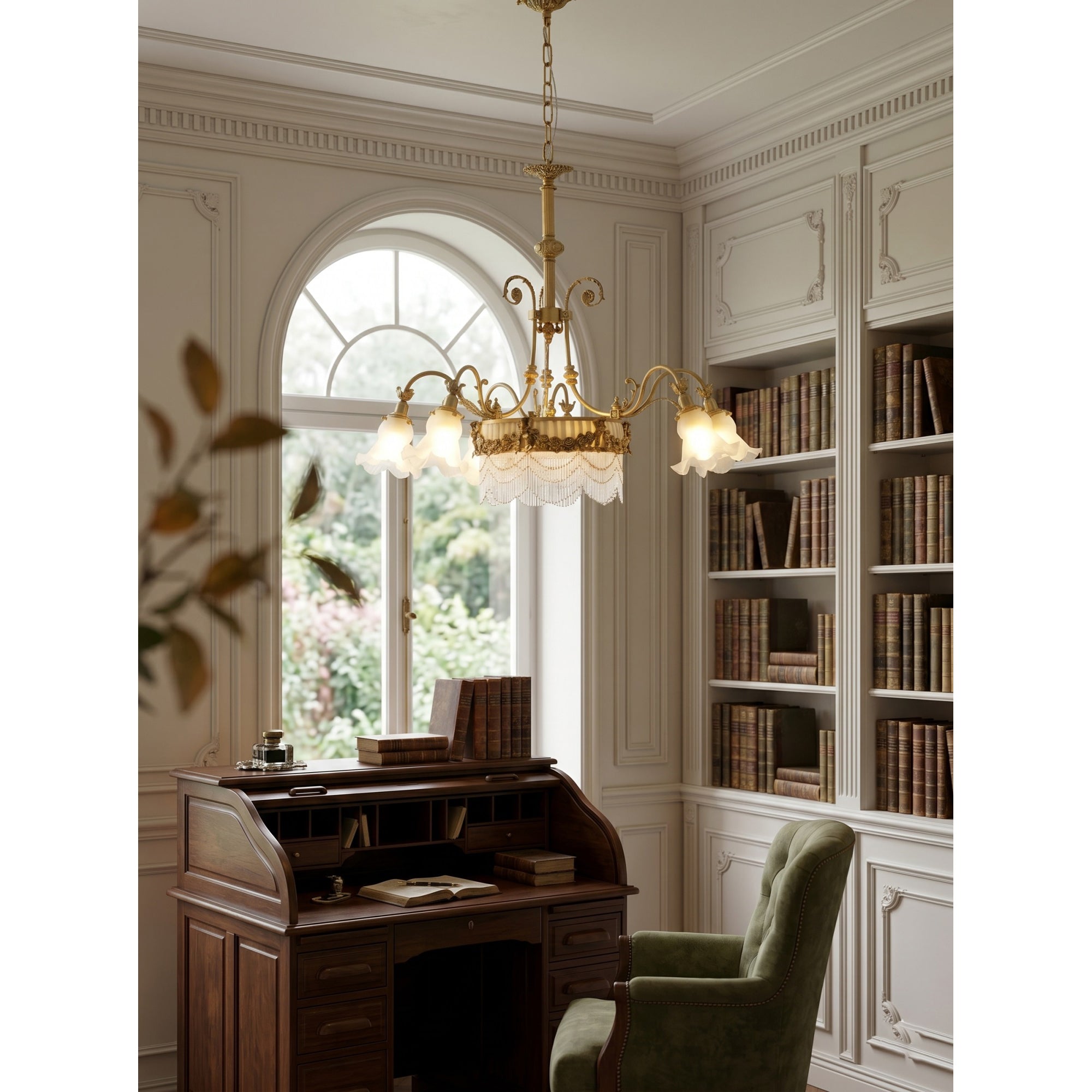 Fringed Drum & Floral Glass Chandelier