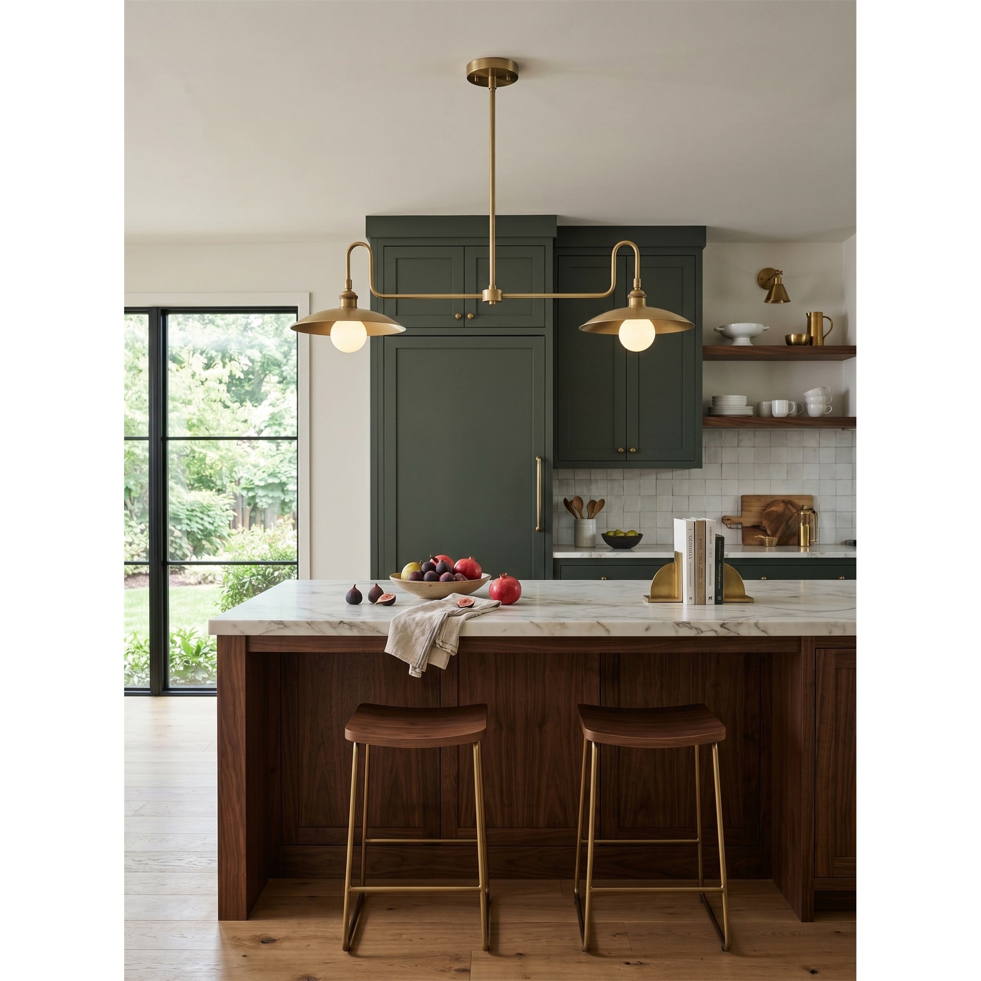 2-Light Brass Gooseneck Linear Island Chandelier