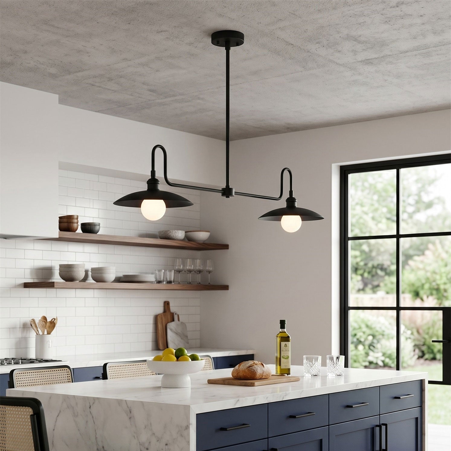 2-Light Brass Gooseneck Linear Island Chandelier