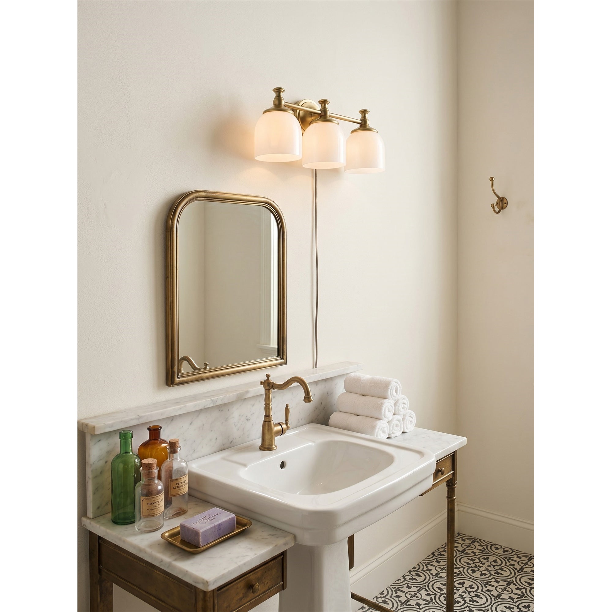 White Glass Plug-in Wall Sconce