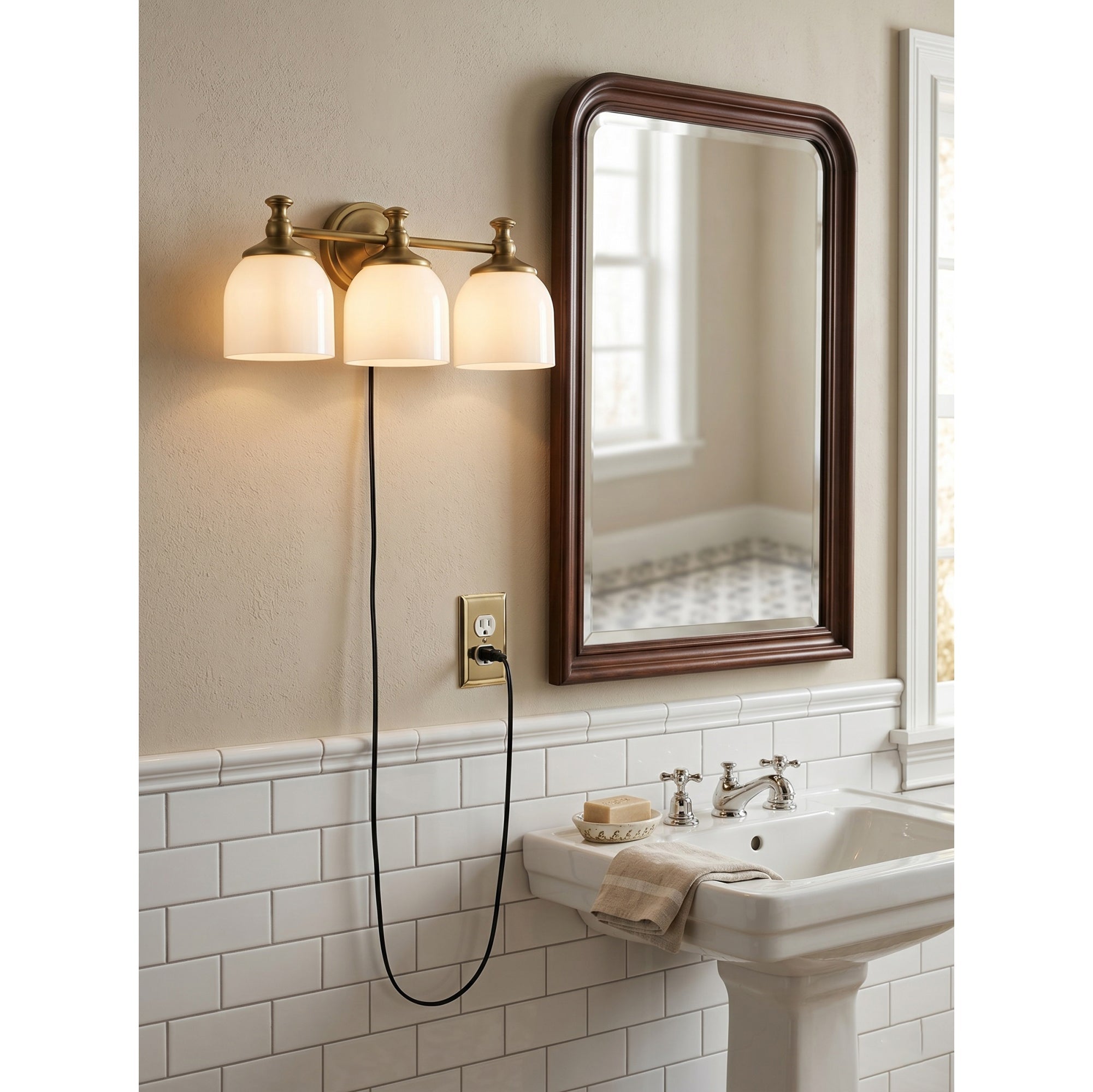 White Glass Plug-in Wall Sconce
