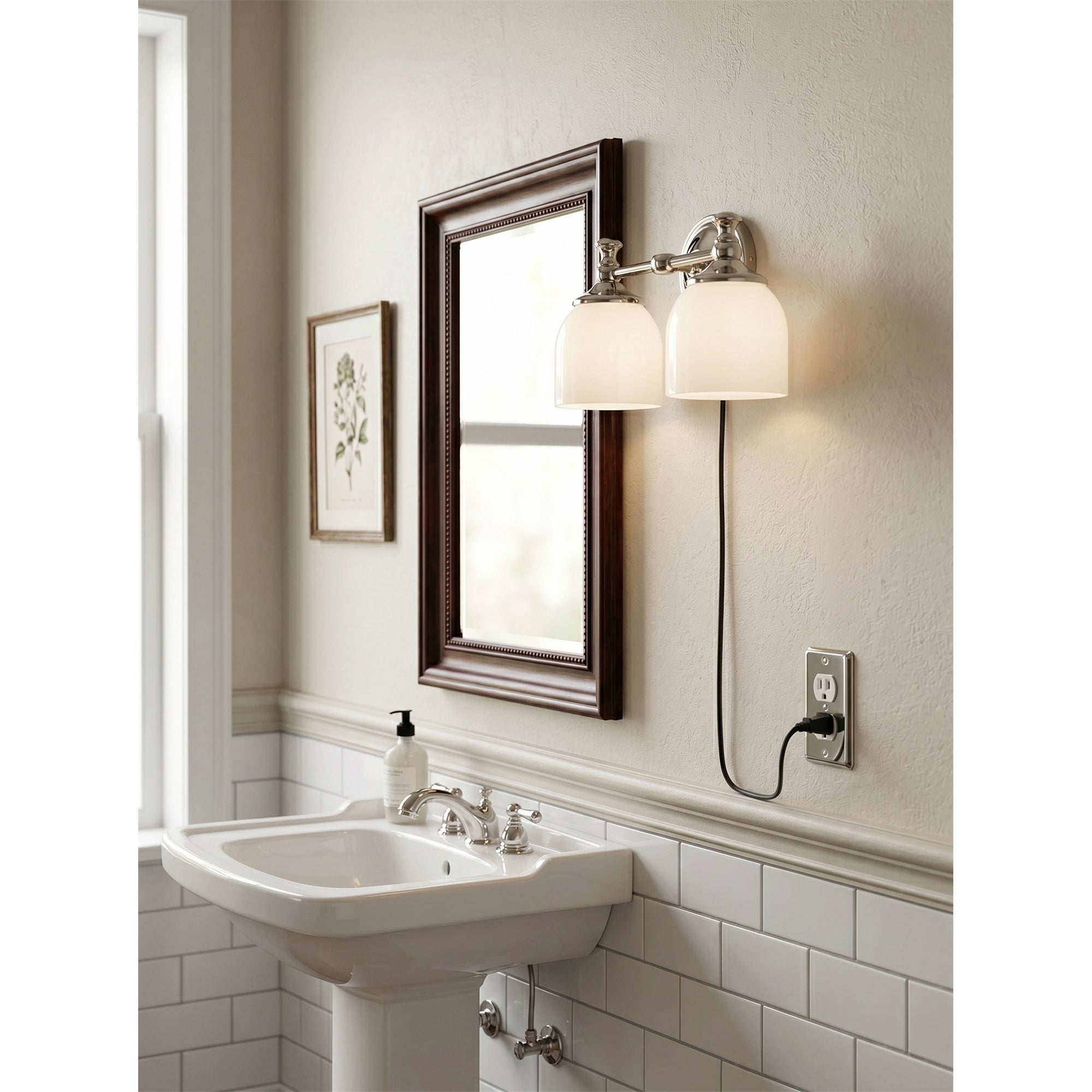 White Glass Plug-in Wall Sconce