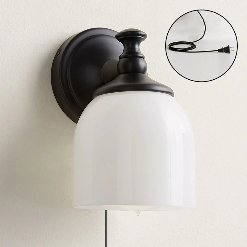 White Glass Plug-in Wall Sconce