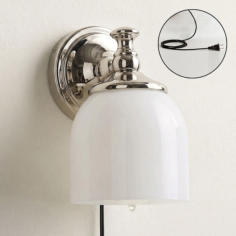 White Glass Plug-in Wall Sconce