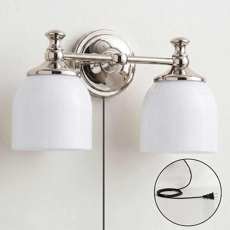 White Glass Plug-in Wall Sconce