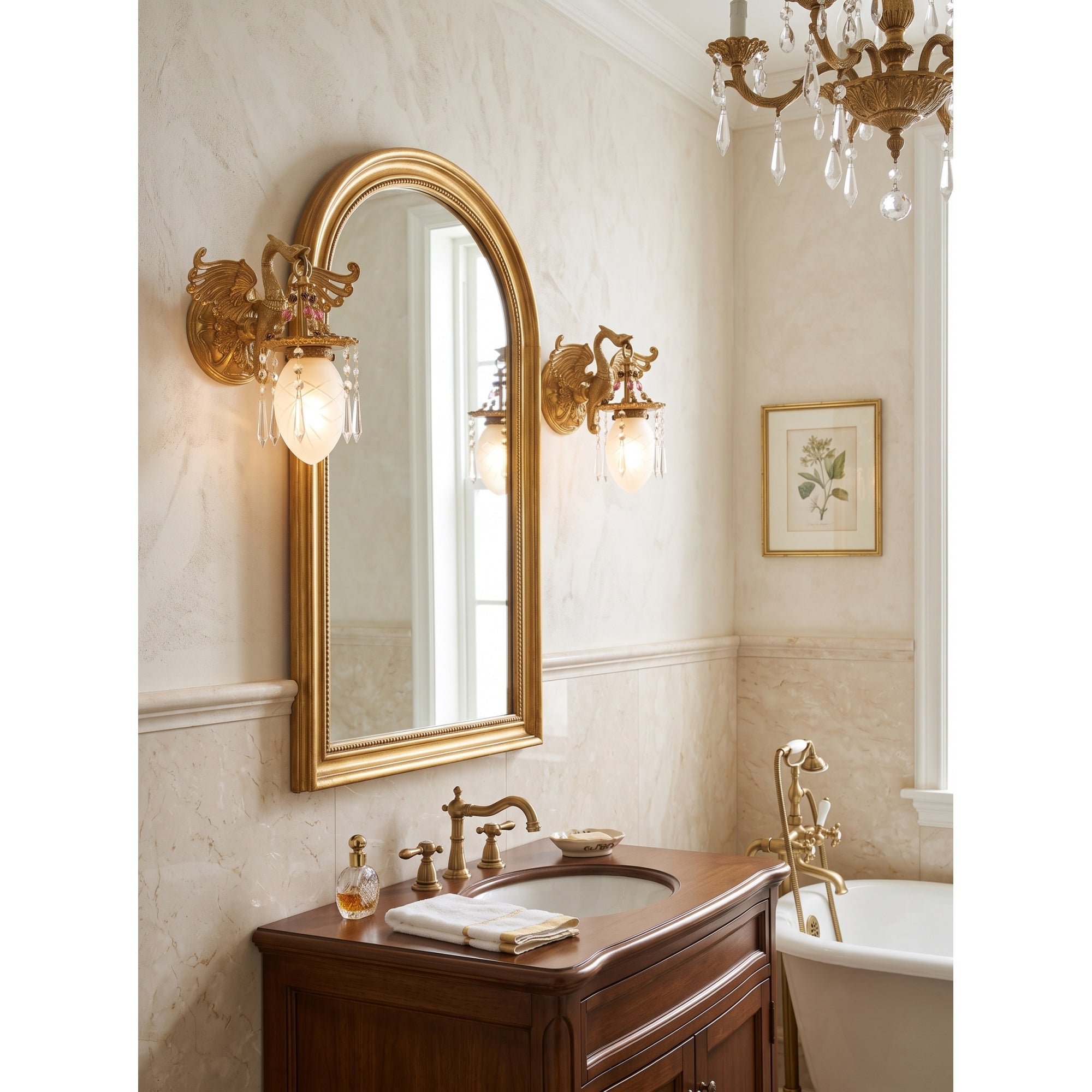 Sculpted Swan Crystal Wall Sconce