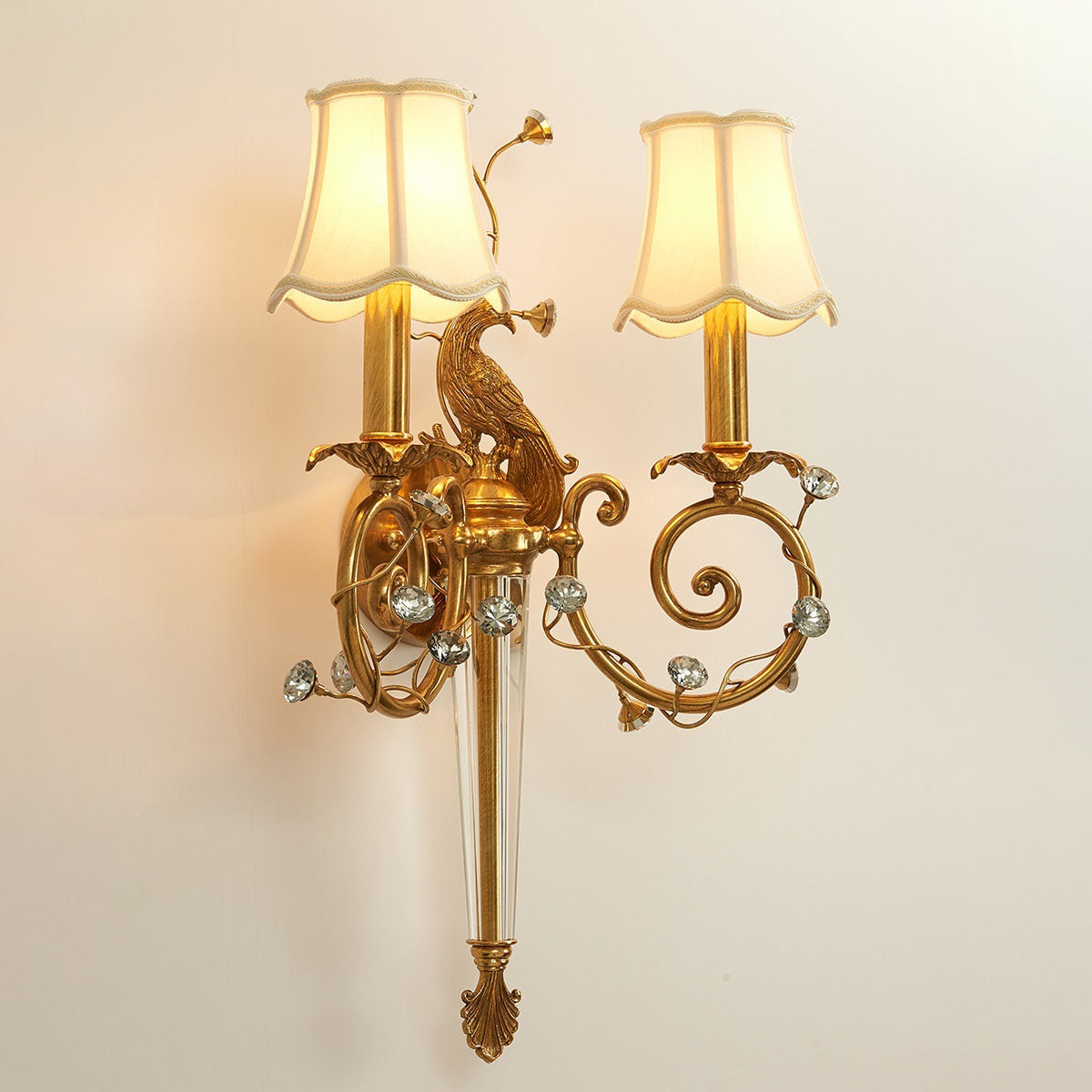 Crystal Peacock Torchere Wall Sconce