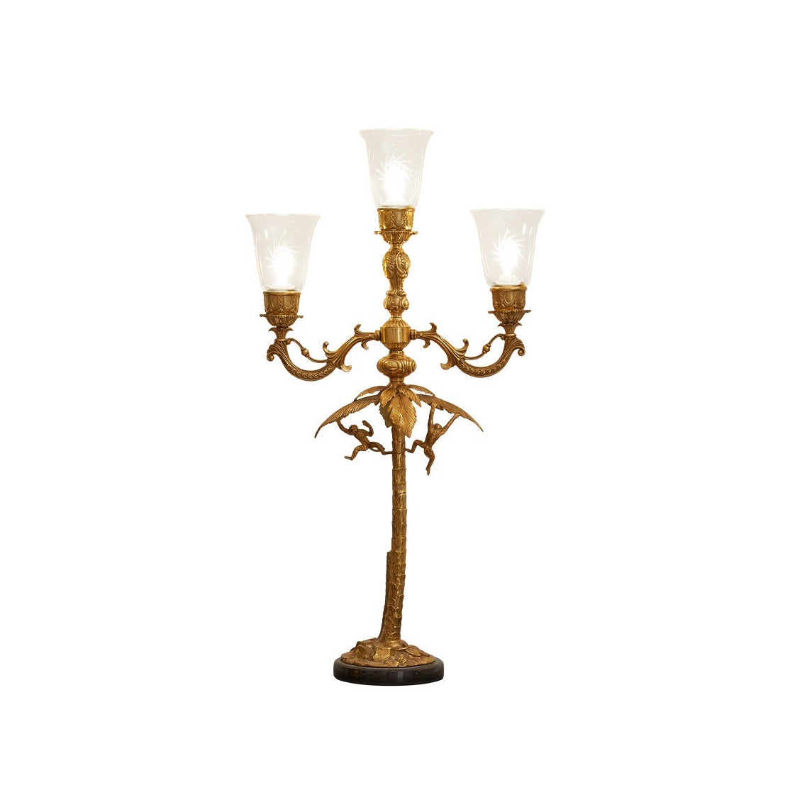 Brass Palm Tree Marble Table Lamp