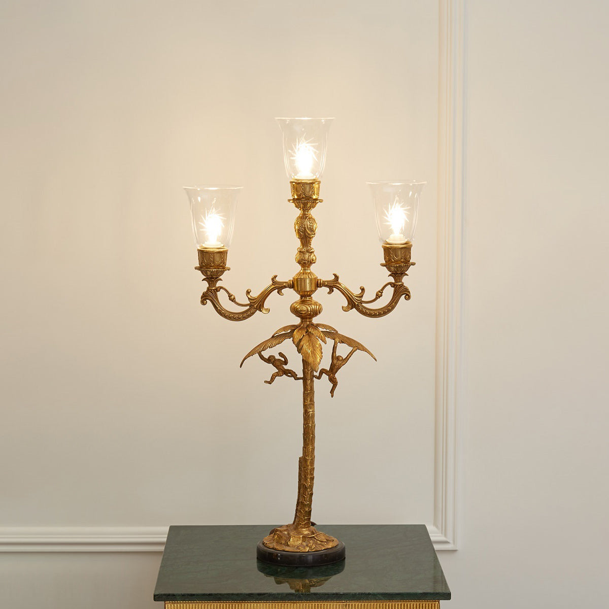 Brass Palm Tree Marble Table Lamp