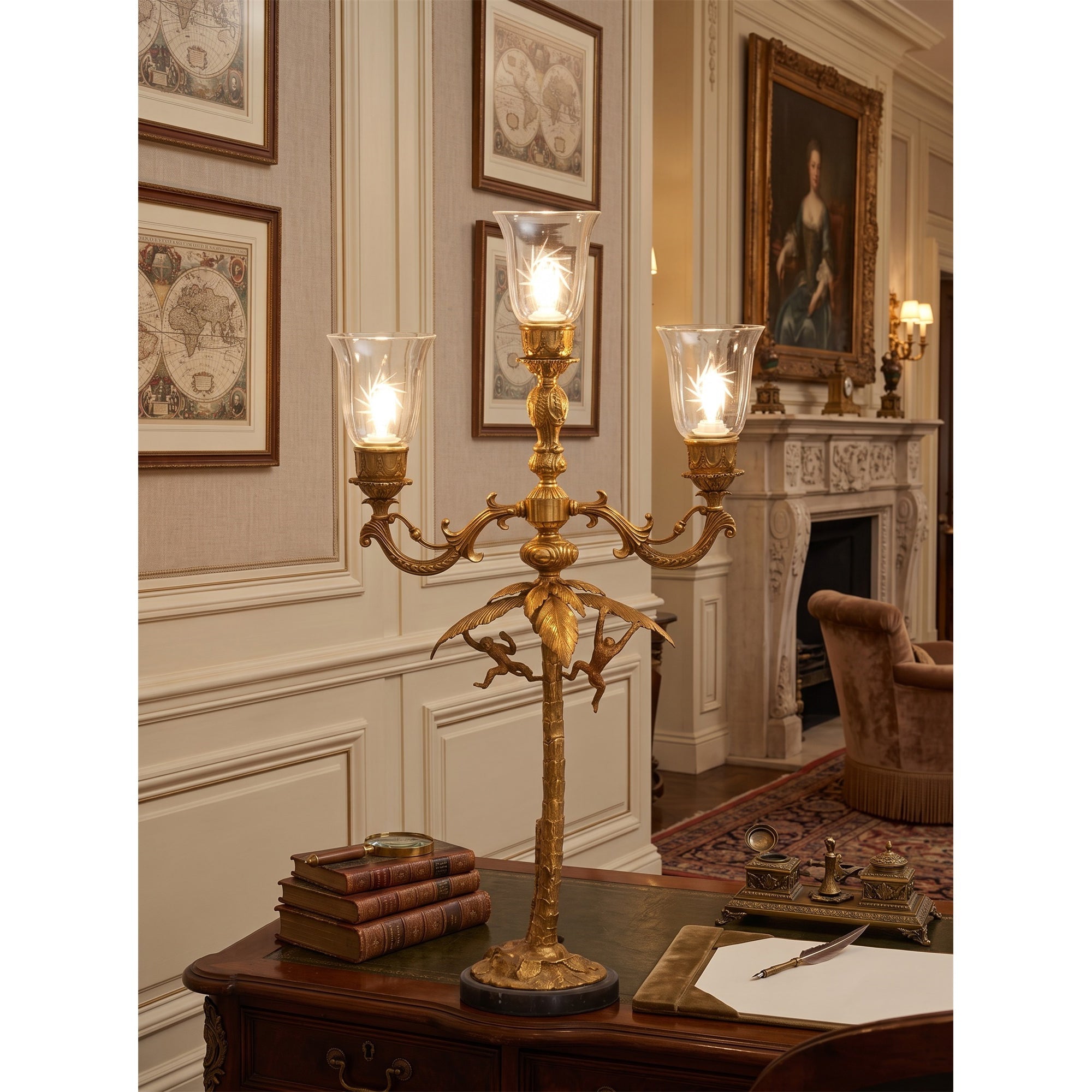 Brass Palm Tree Marble Table Lamp