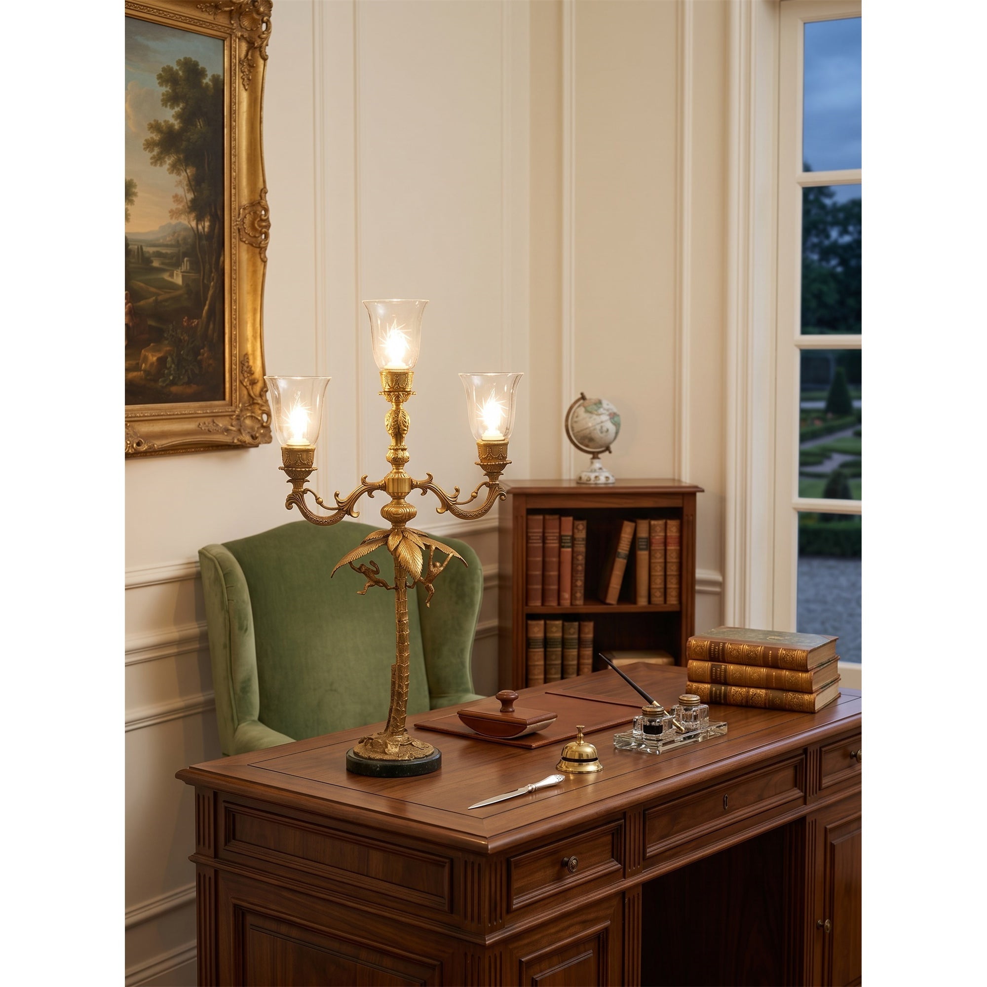 Brass Palm Tree Marble Table Lamp