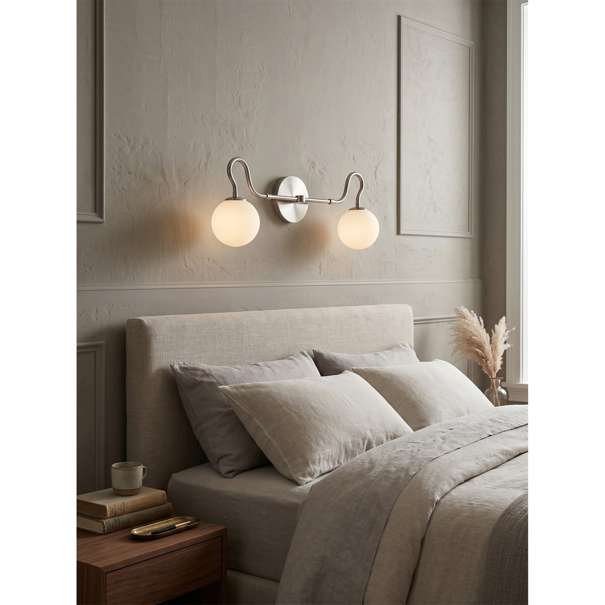 2-Light Brass Glass Globe Vanity Sconce