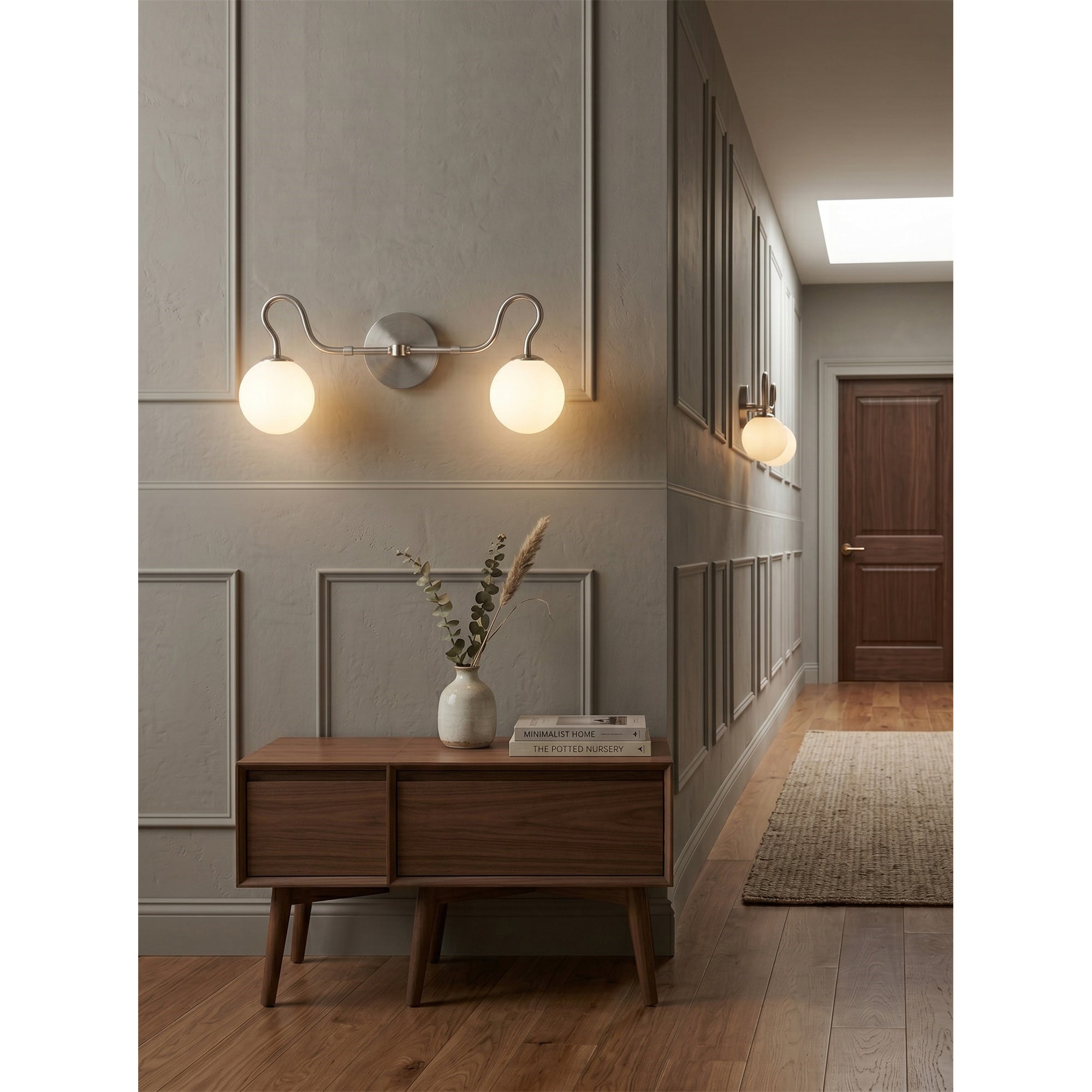 2-Light Brass Glass Globe Vanity Sconce