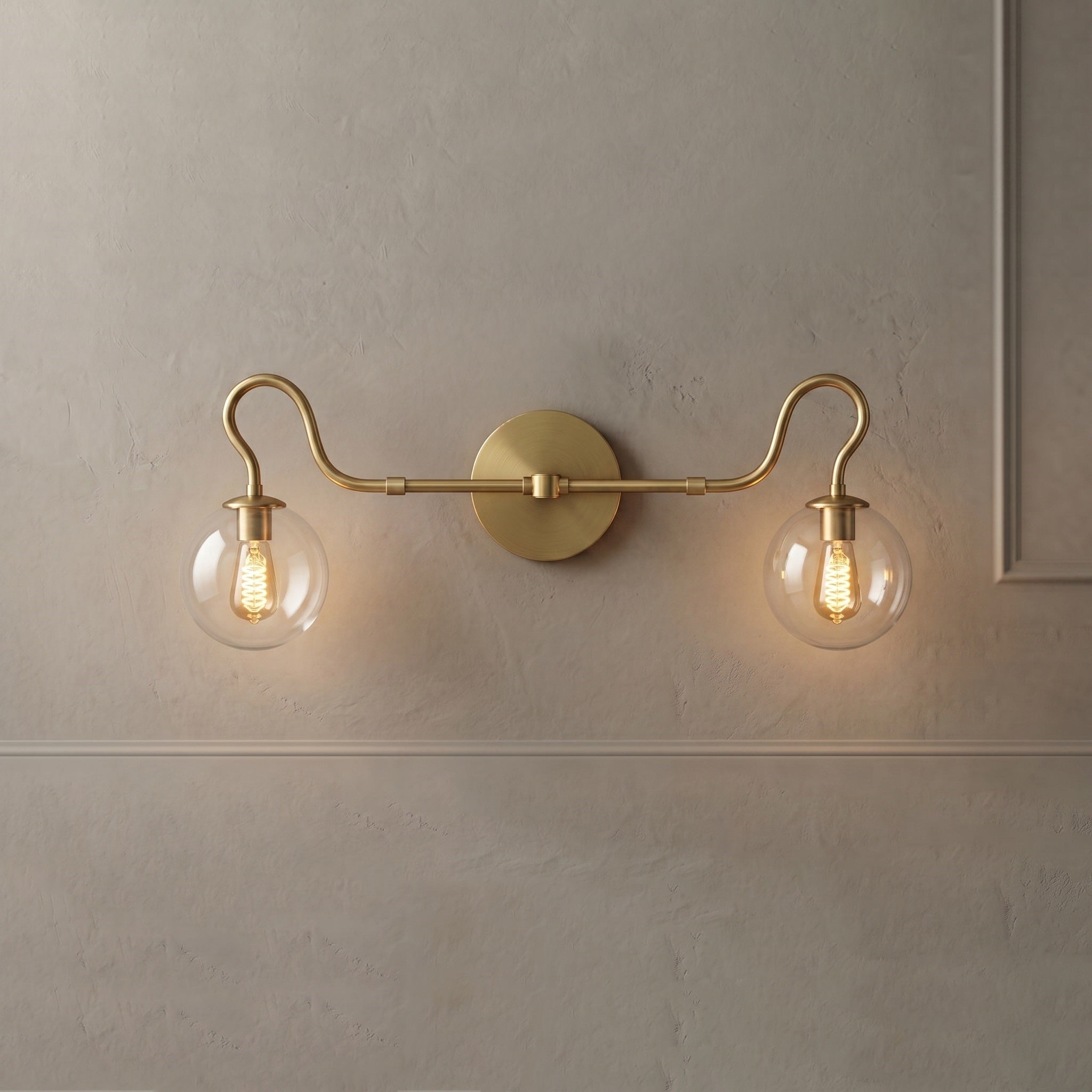 2-Light Brass Glass Globe Vanity Sconce