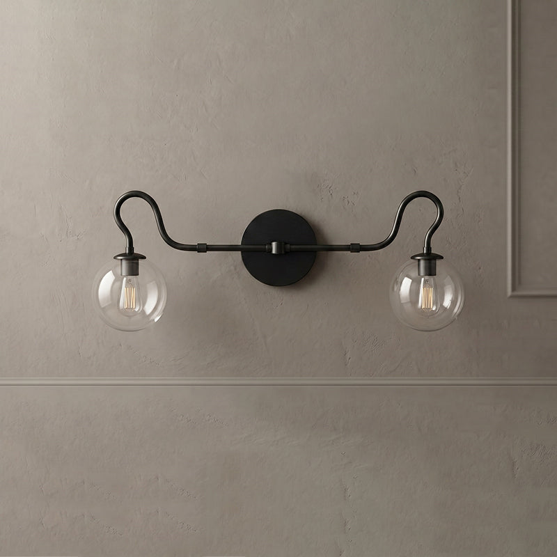 2-Light Brass Glass Globe Vanity Sconce