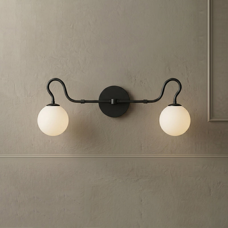 2-Light Brass Glass Globe Vanity Sconce