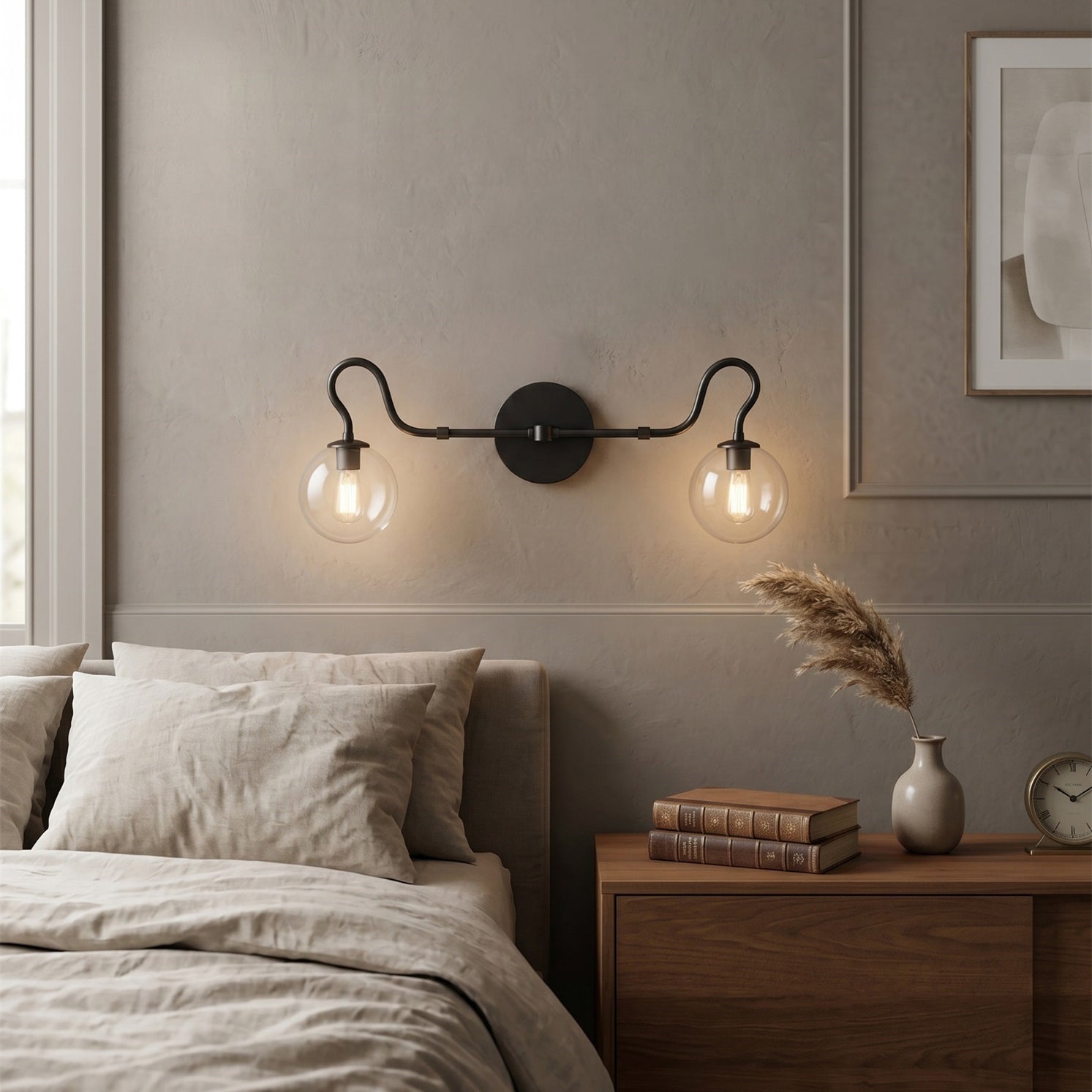 2-Light Brass Glass Globe Vanity Sconce