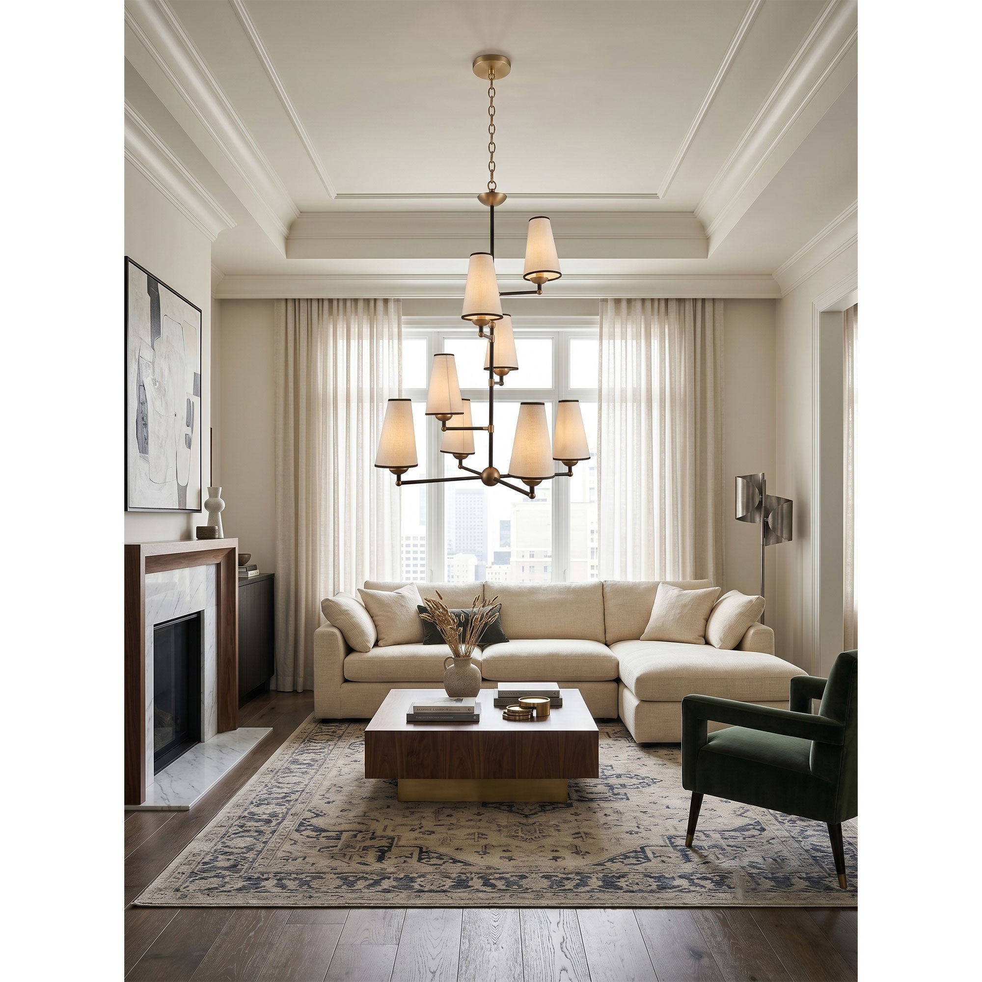 8-Light Tiered Black & Brass Chandelier