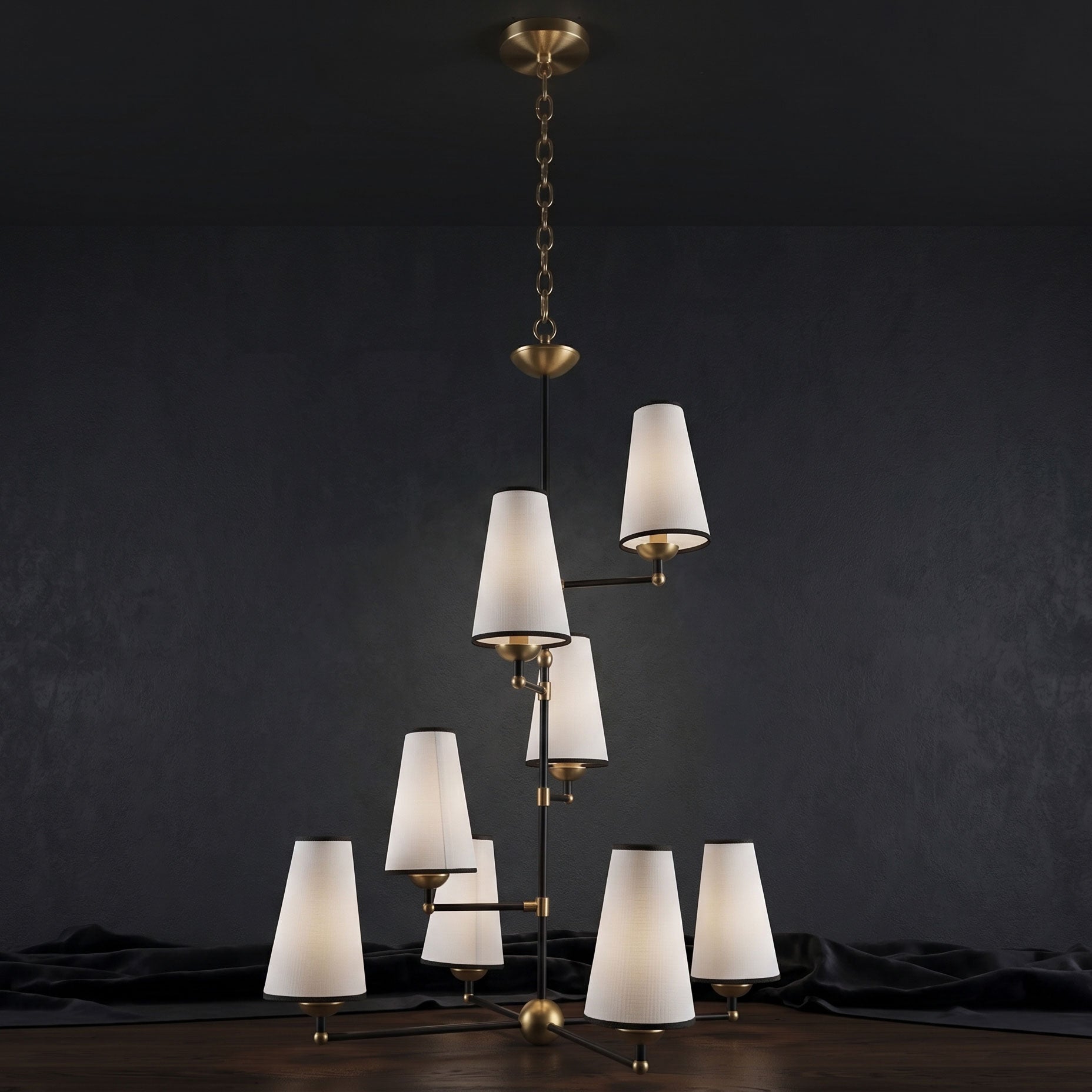 8-Light Tiered Black & Brass Chandelier