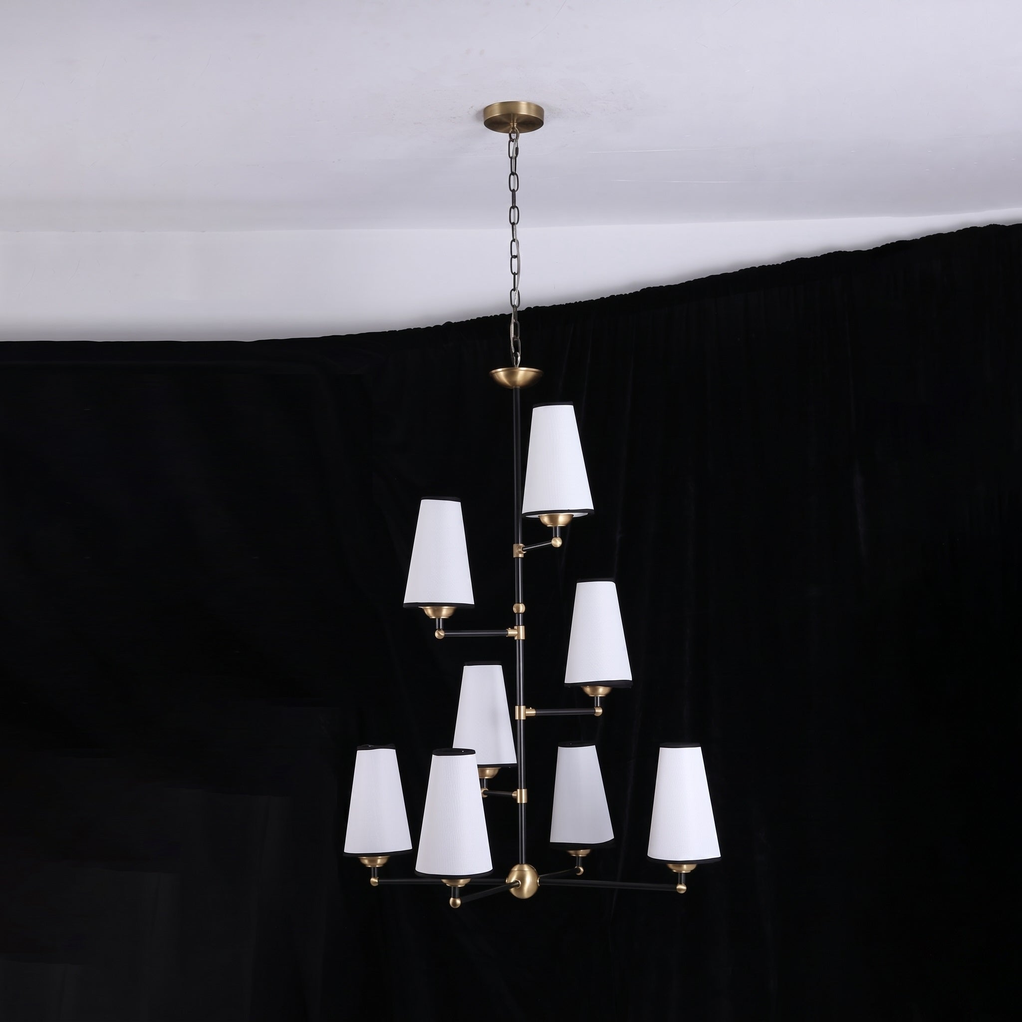 8-Light Tiered Black & Brass Chandelier