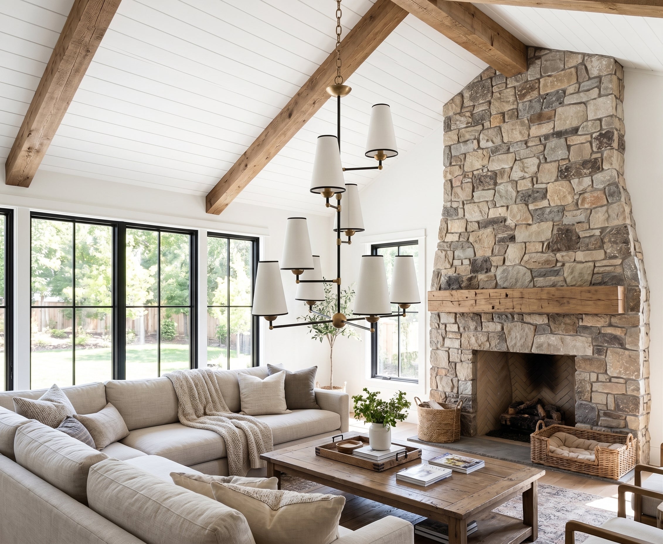 8-Light Tiered Black & Brass Chandelier