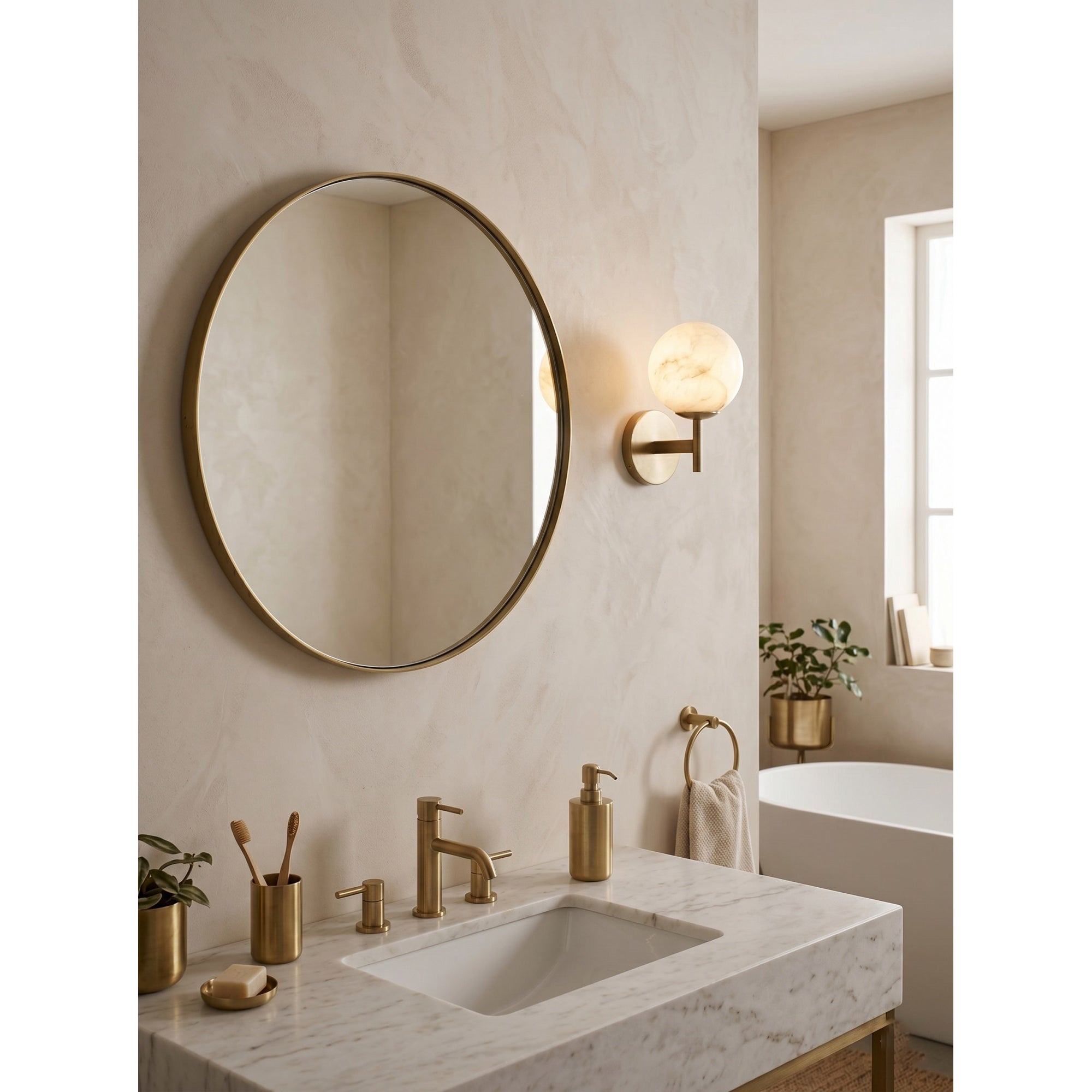 Alabaster & Antique Brass Vanity Wall Sconce