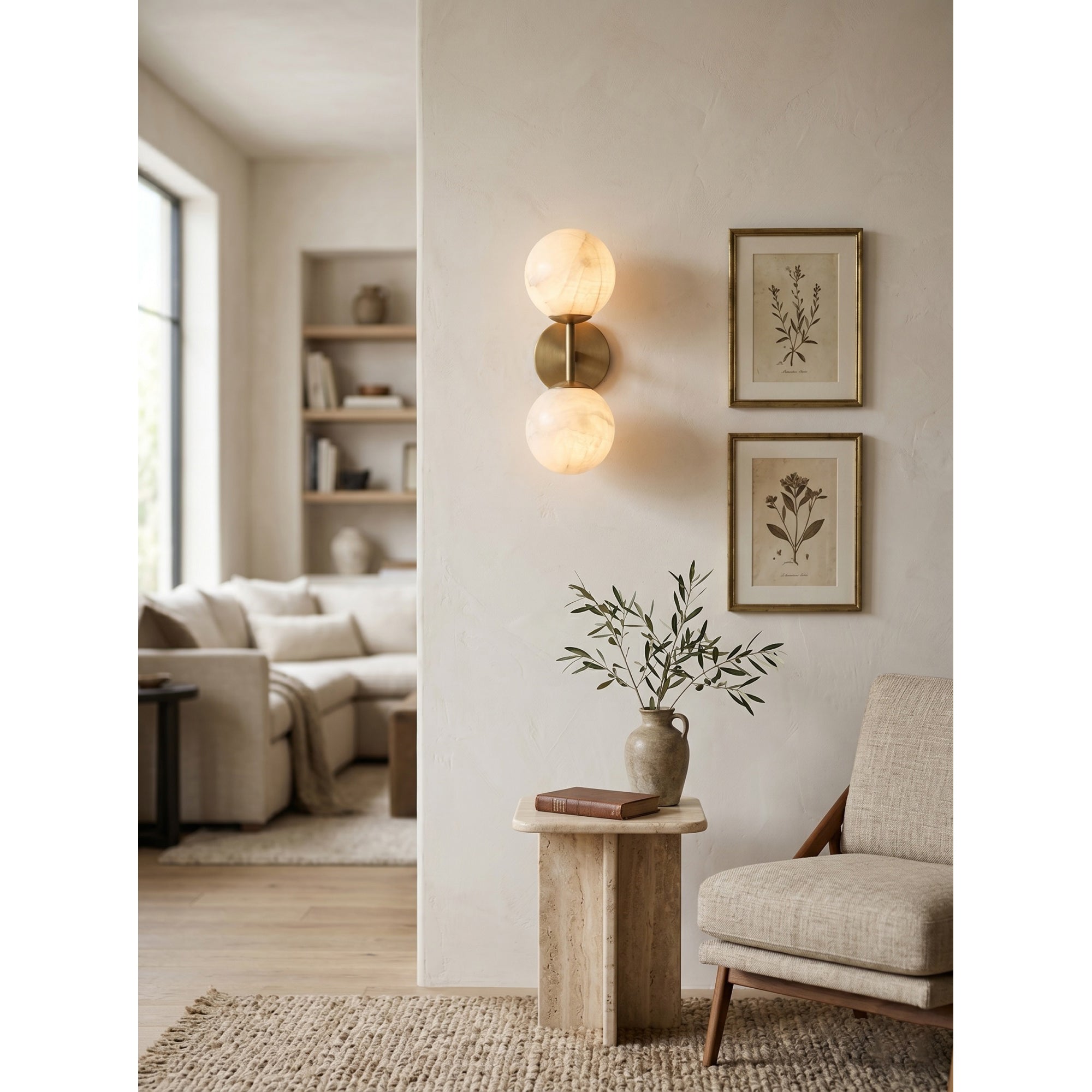Alabaster & Antique Brass Vanity Wall Sconce