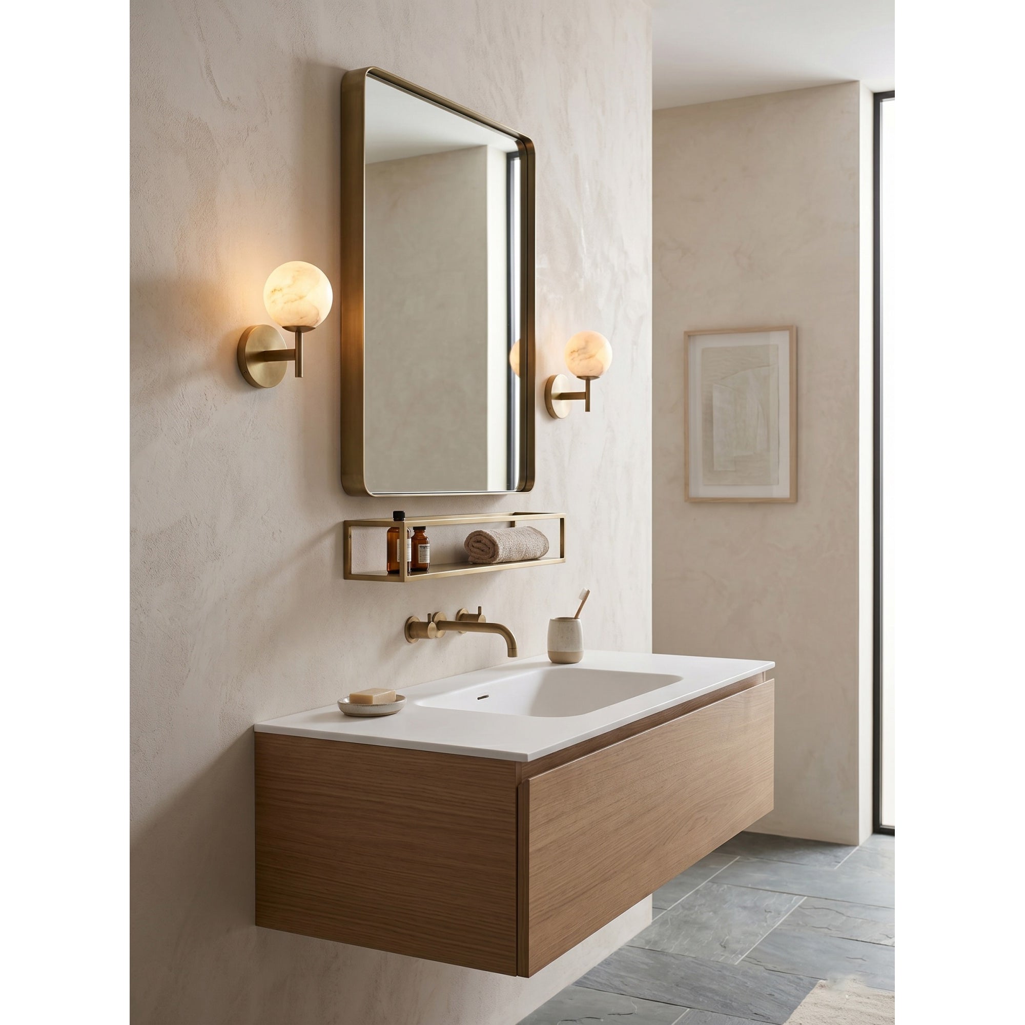 Alabaster & Antique Brass Vanity Wall Sconce
