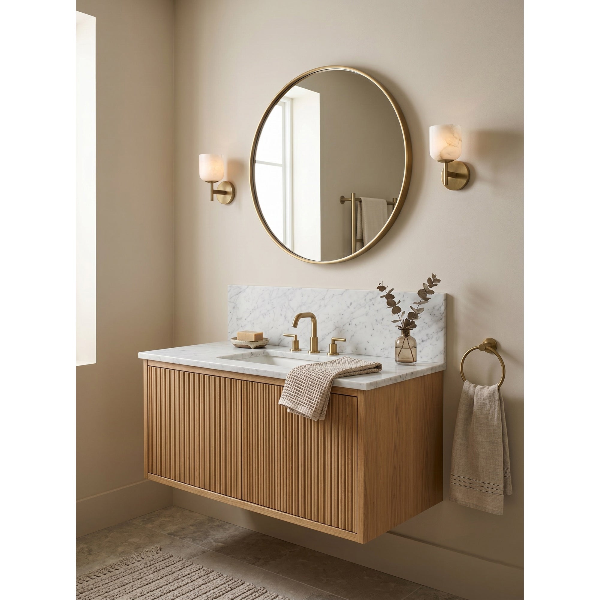 Alabaster & Antique Brass Vanity Wall Sconce