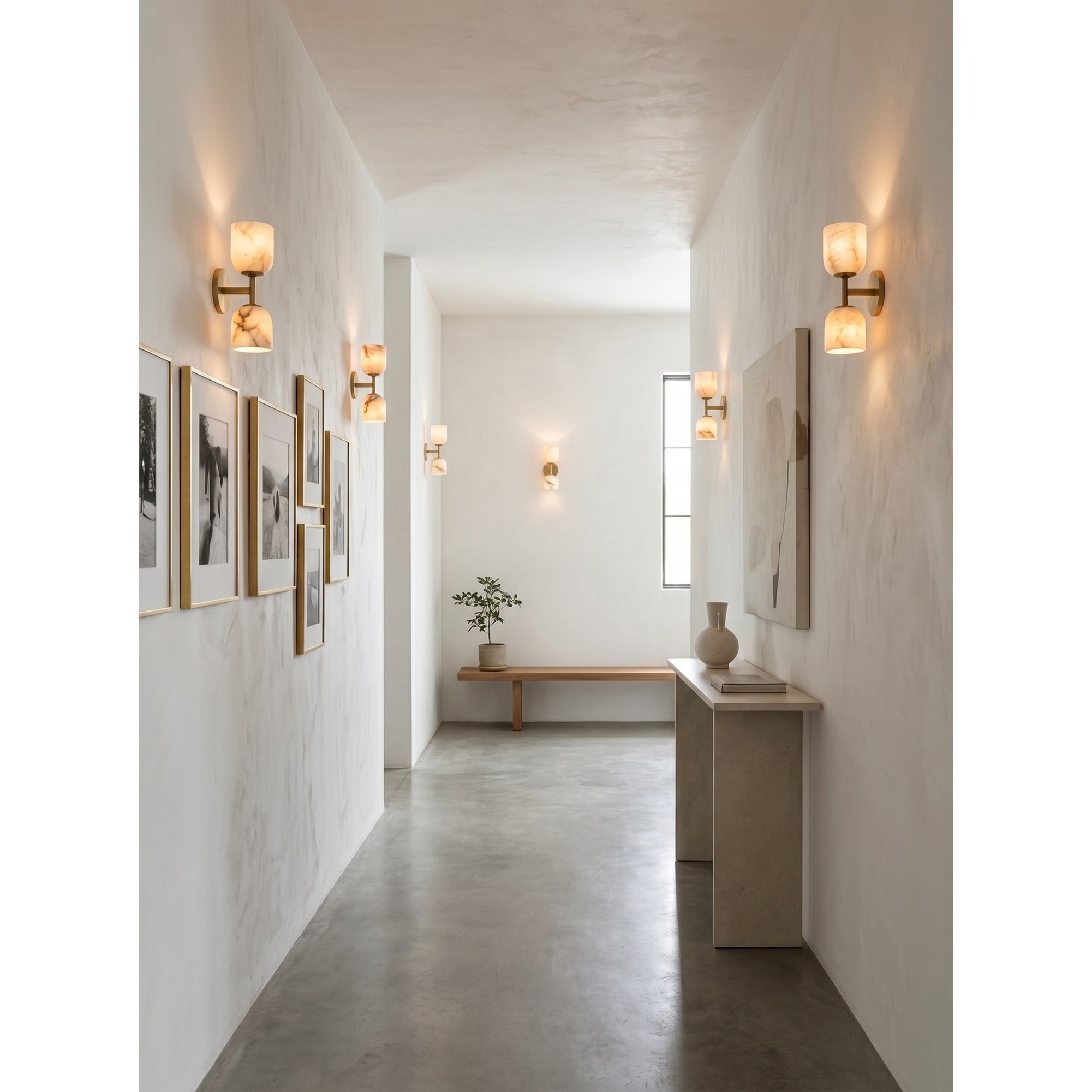 Alabaster & Antique Brass Vanity Wall Sconce
