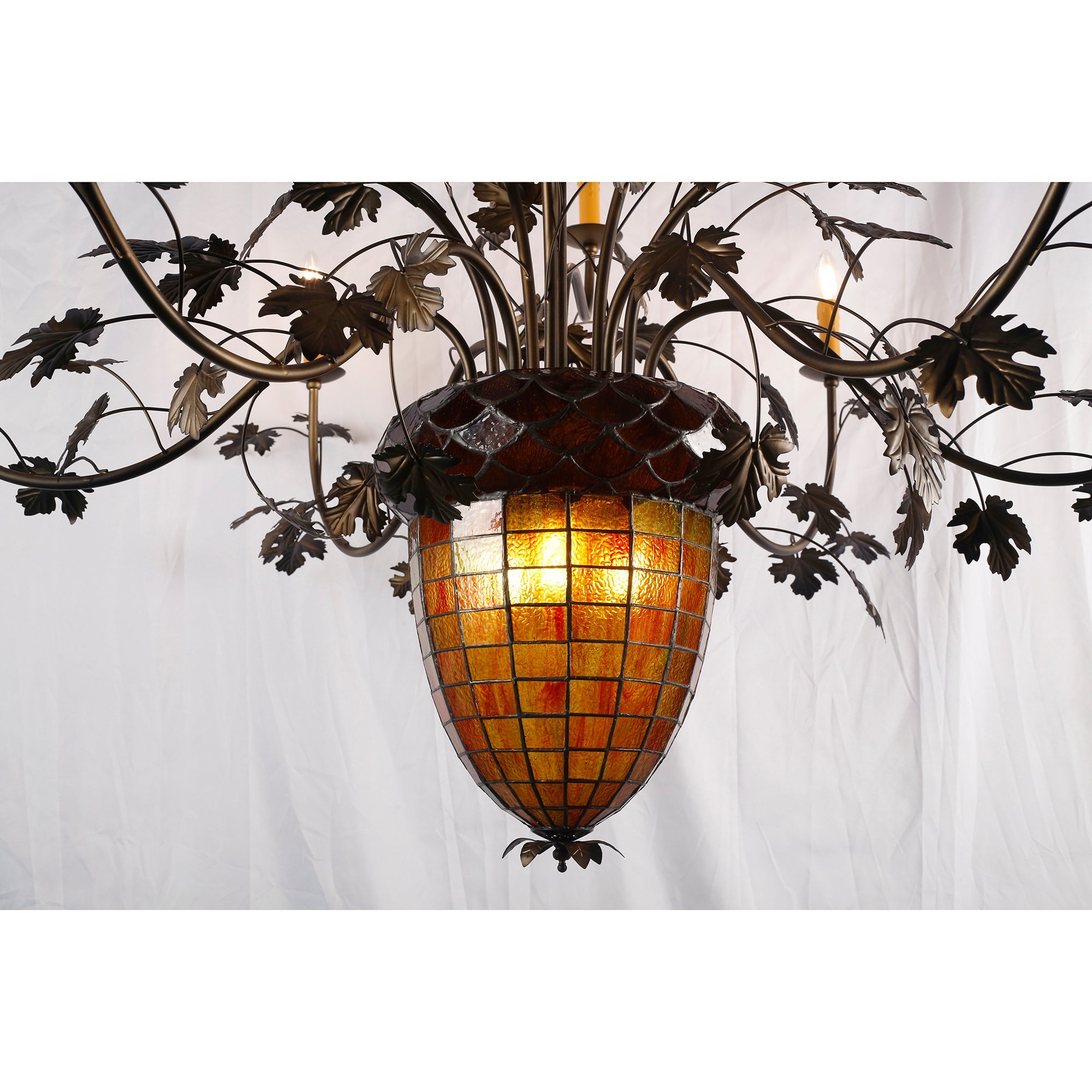 15-Light Iron Vine Amber Acorn Chandelier
