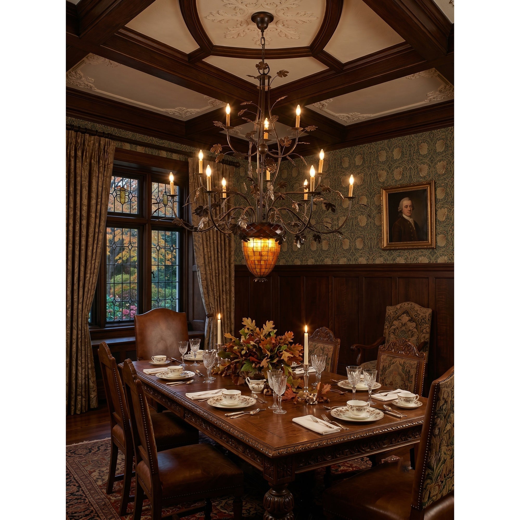 15-Light Iron Vine Amber Acorn Chandelier