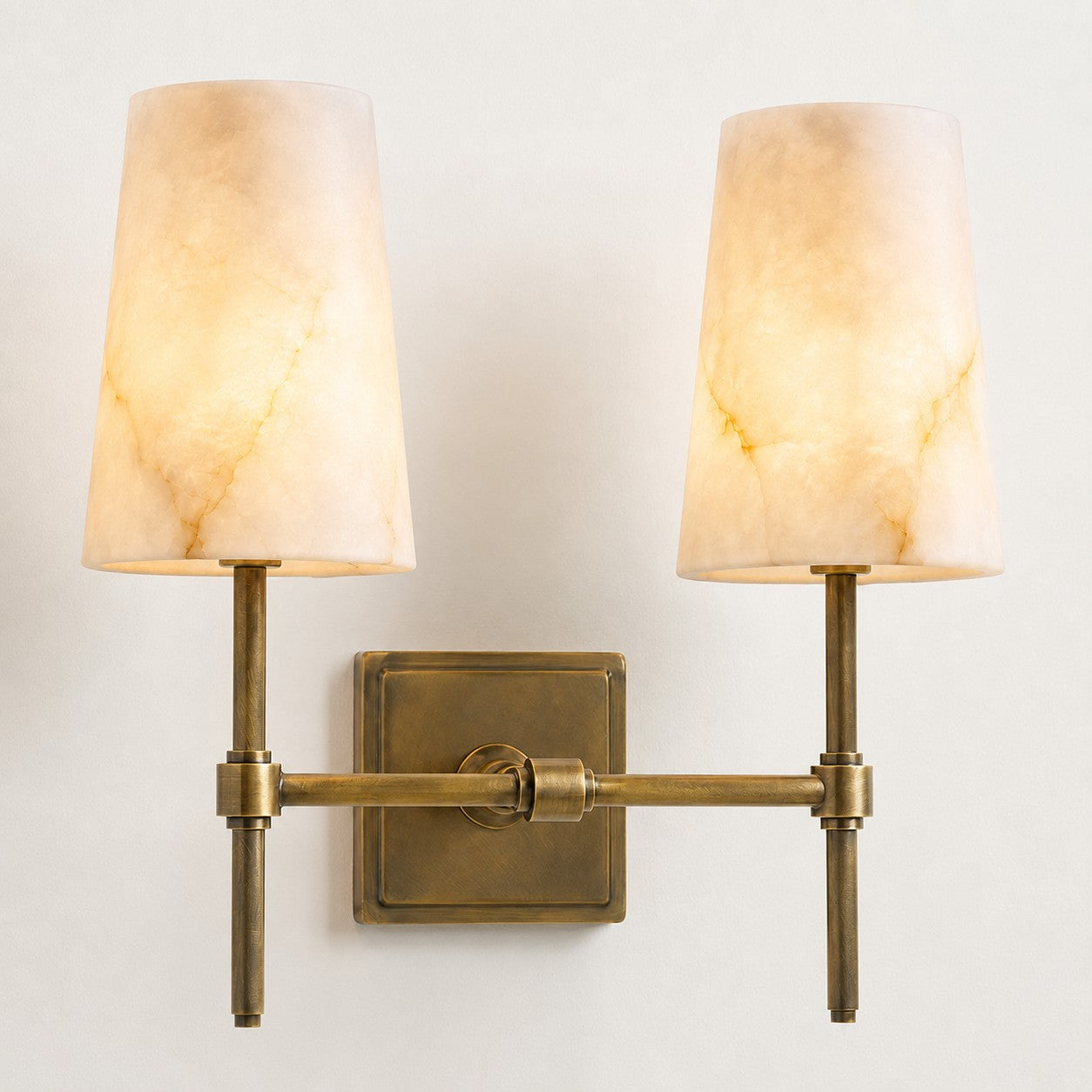Tall Brass & Alabaster Column Wall Sconce