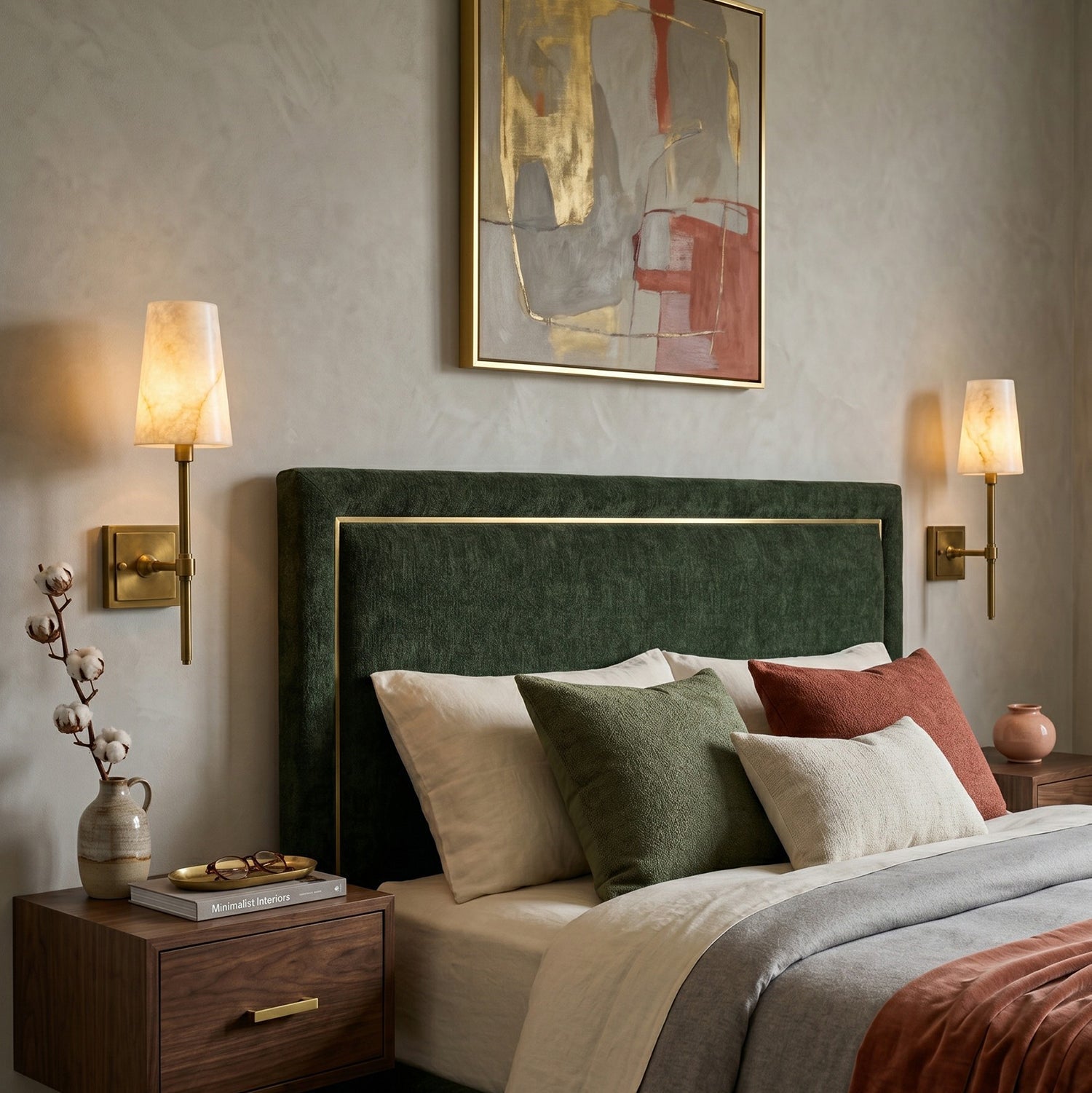 Tall Brass & Alabaster Column Wall Sconce