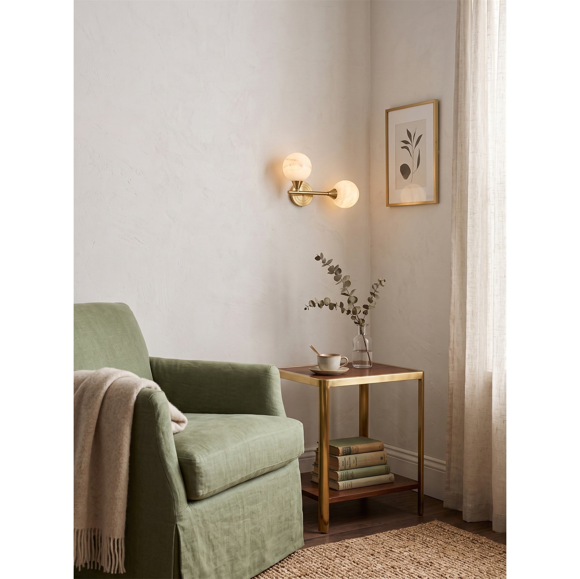 Looped Arm Alabaster Twin Globe Sconce