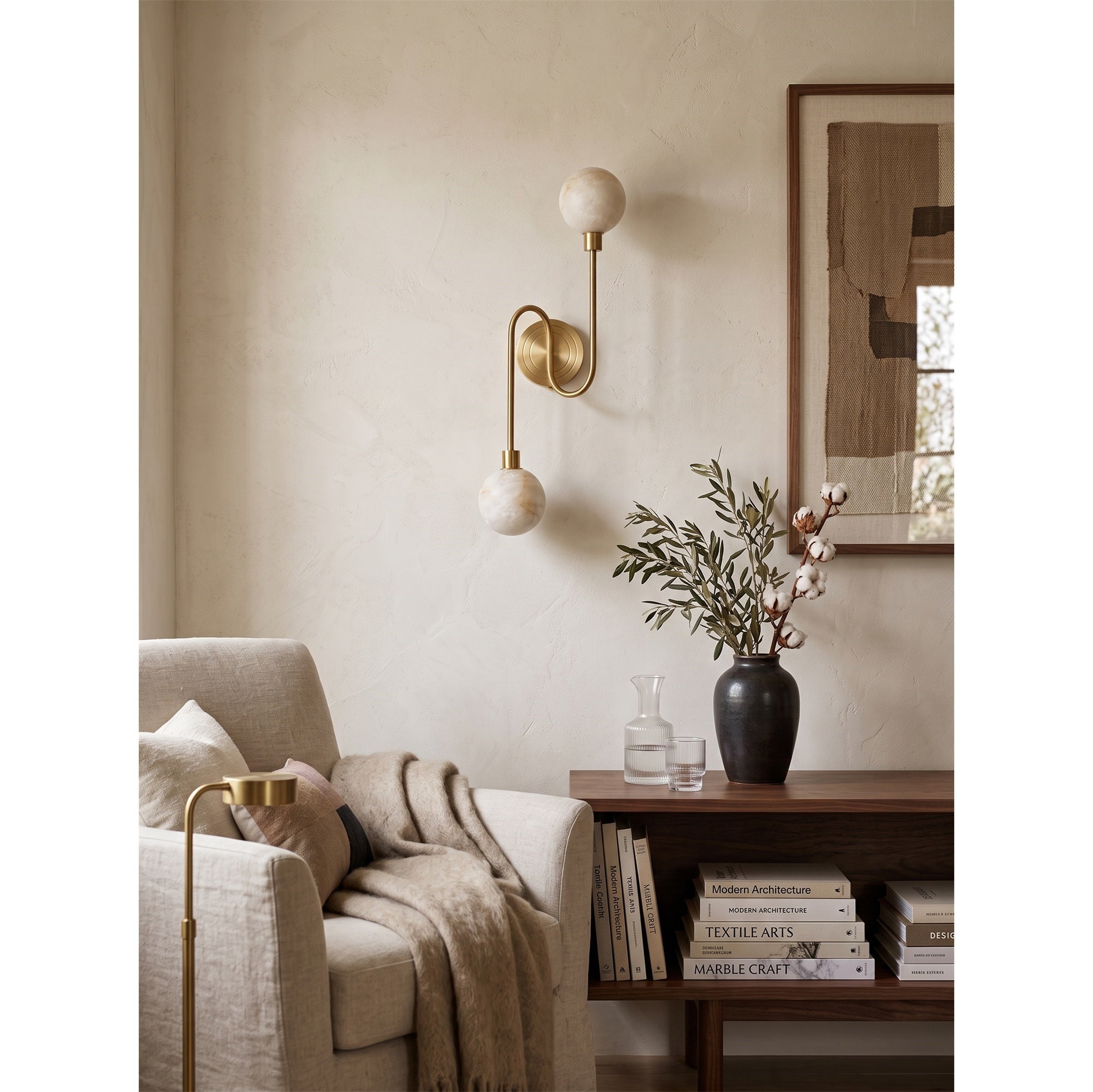 Looped Arm Alabaster Twin Globe Sconce