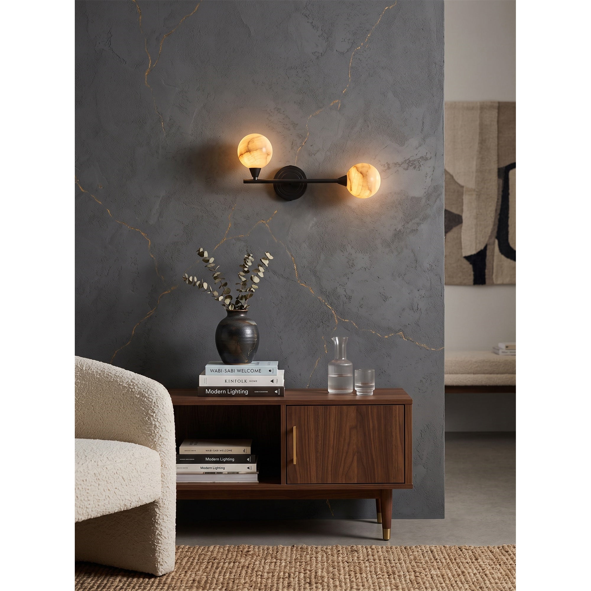 Looped Arm Alabaster Twin Globe Sconce