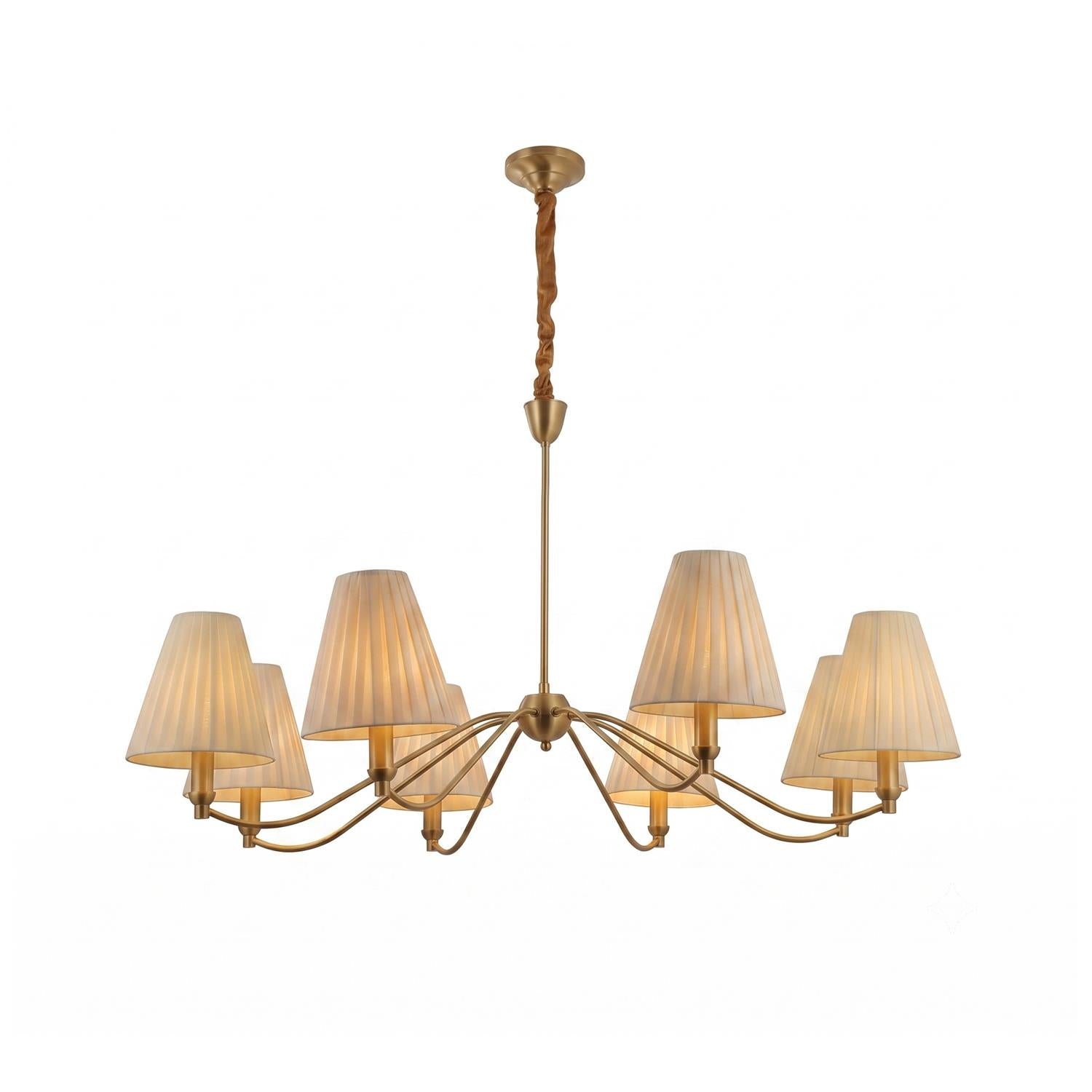 Curved Arm Brass Pleated Chandelier