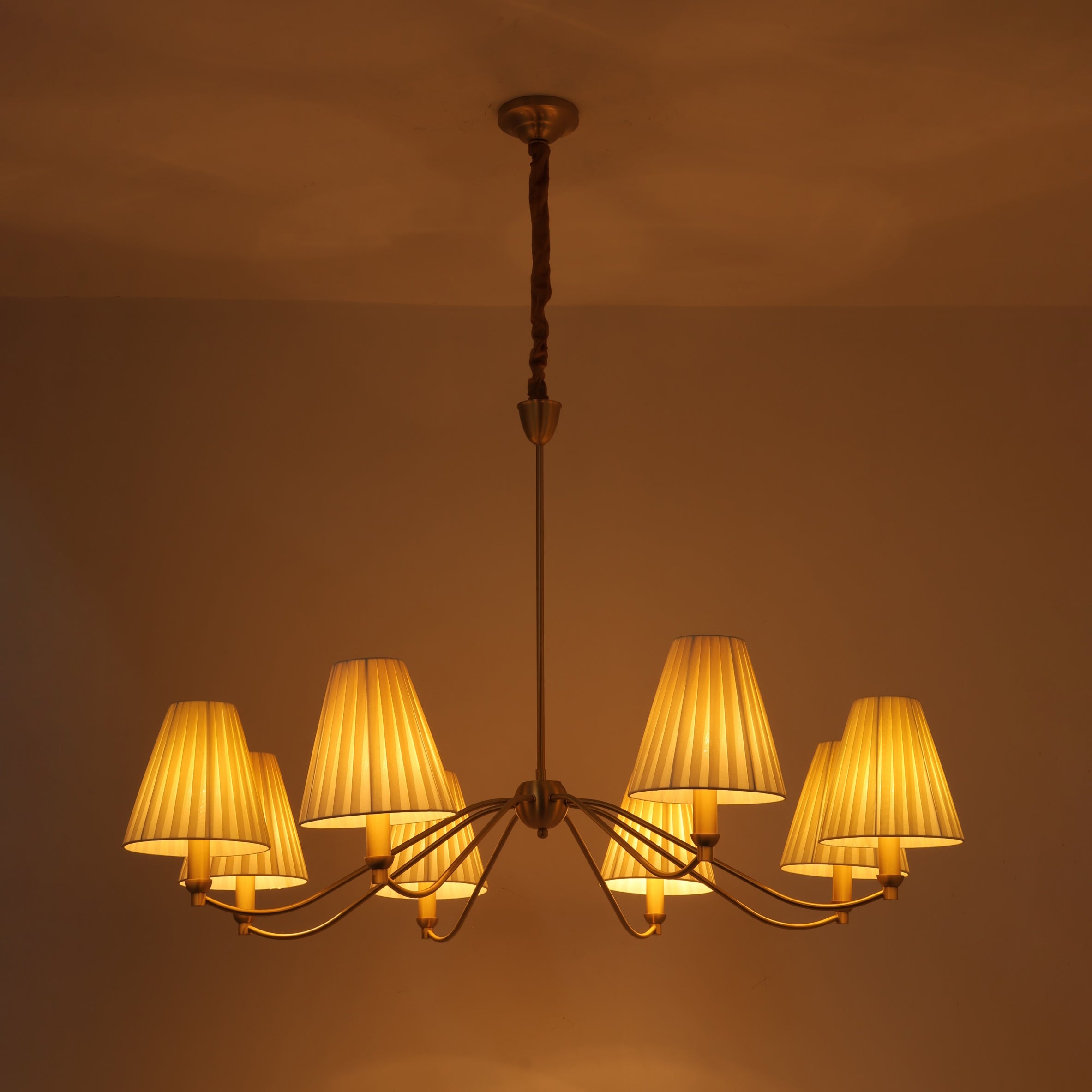 Curved Arm Brass Pleated Chandelier