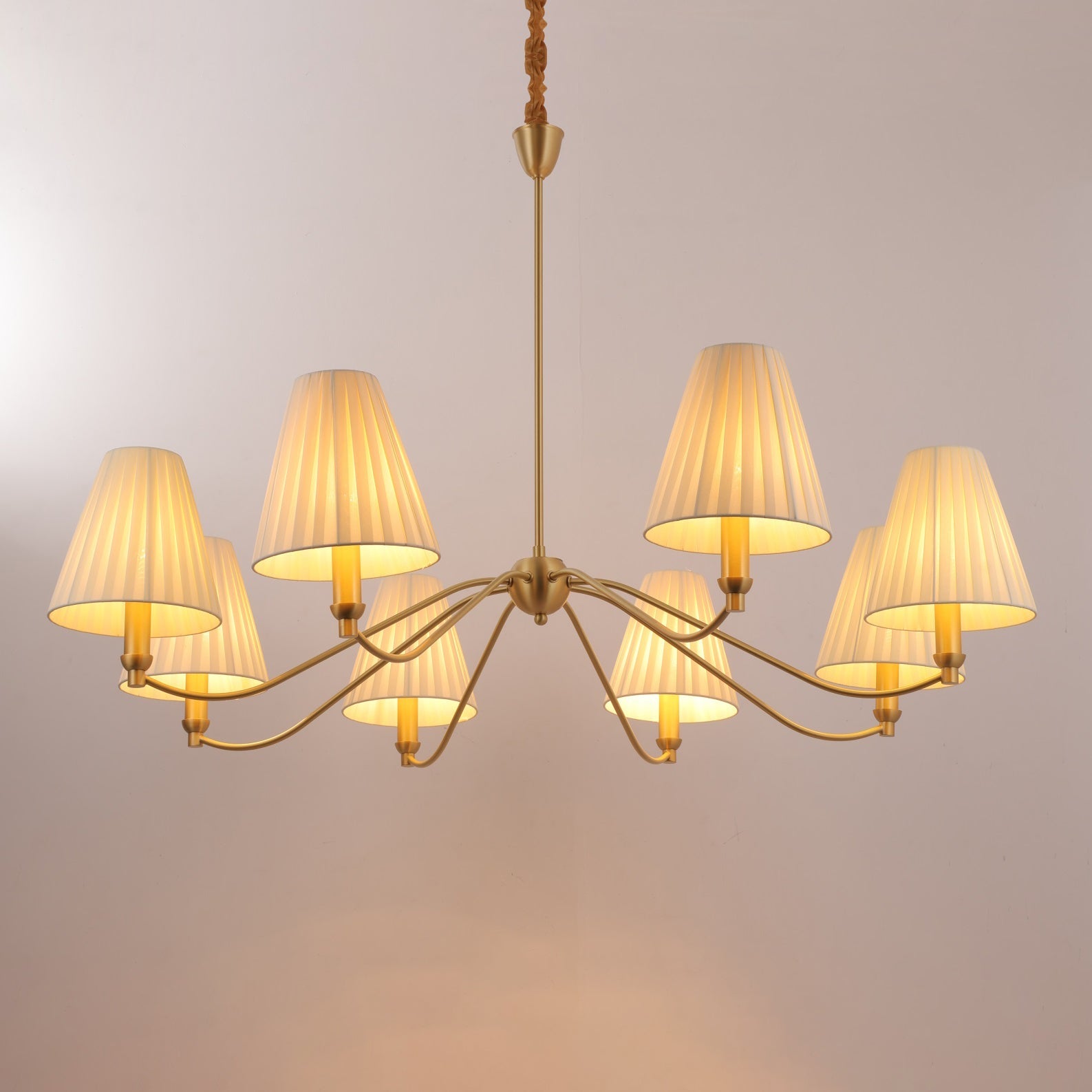 Curved Arm Brass Pleated Chandelier