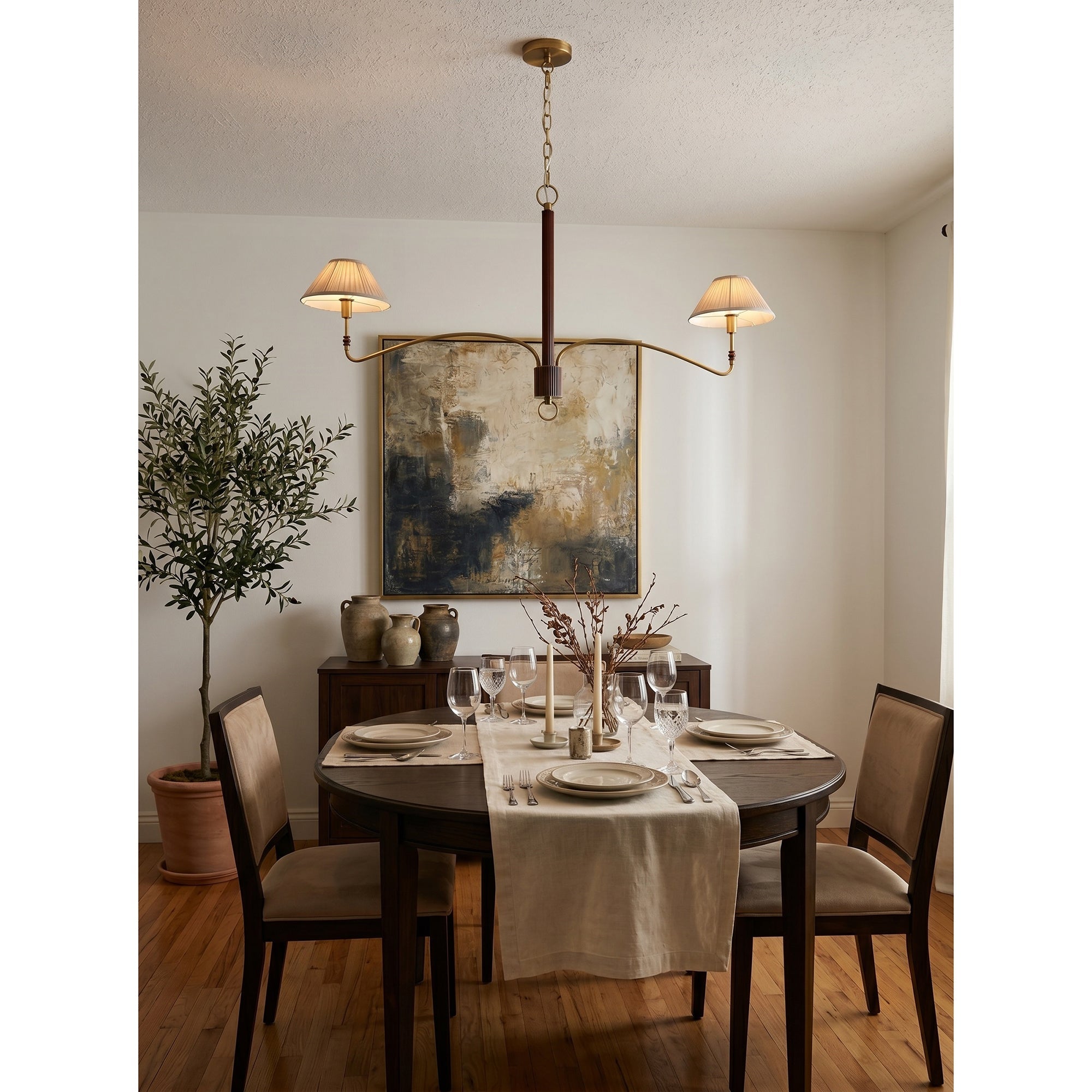 Pleated Empire Shade Brass Chandelier
