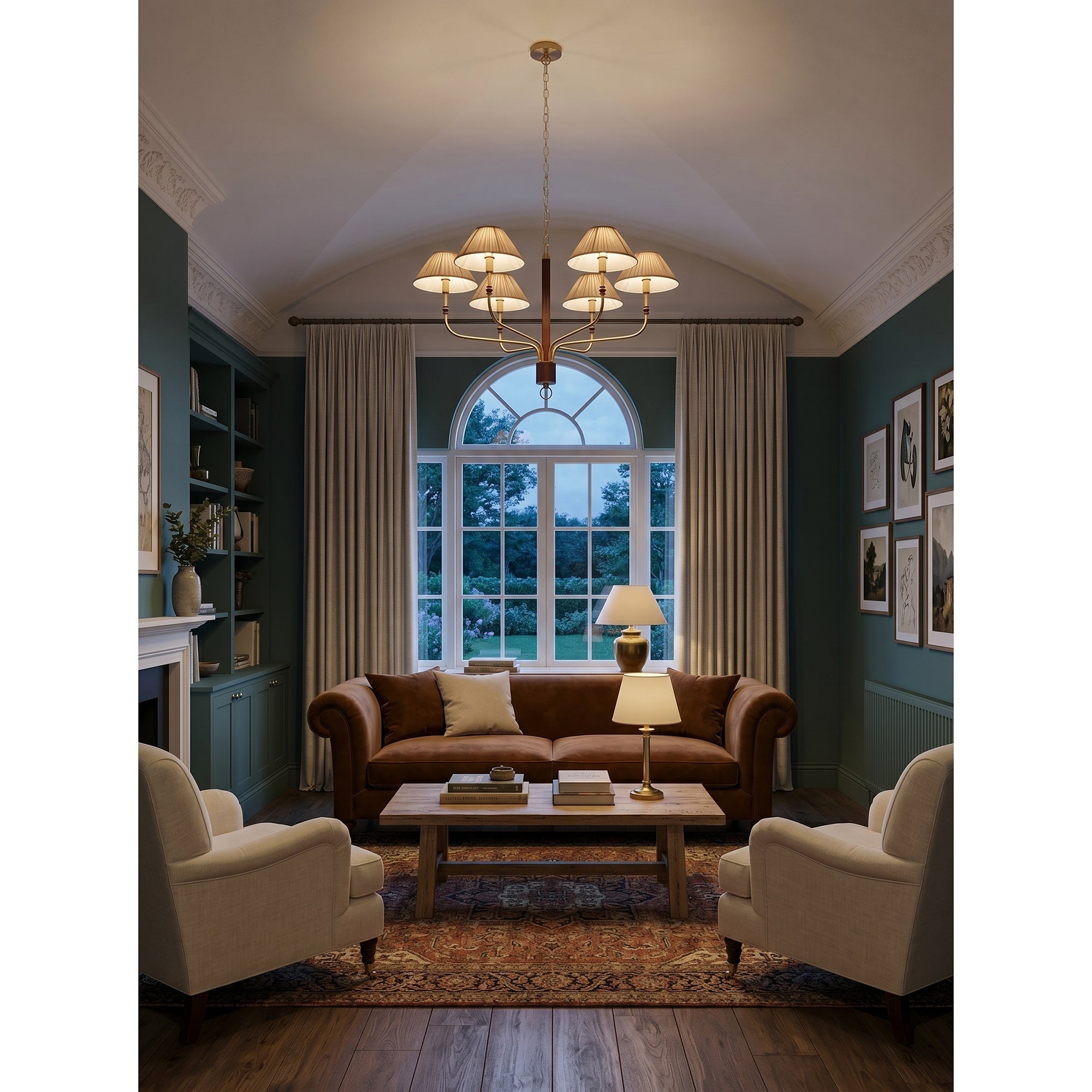 Pleated Empire Shade Brass Chandelier