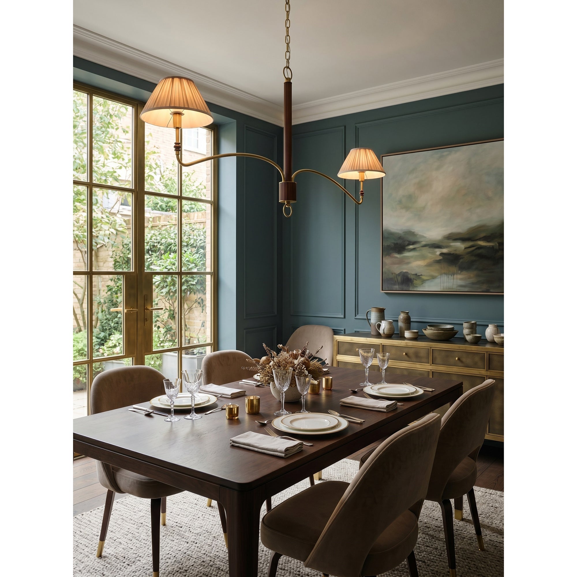 Pleated Empire Shade Brass Chandelier