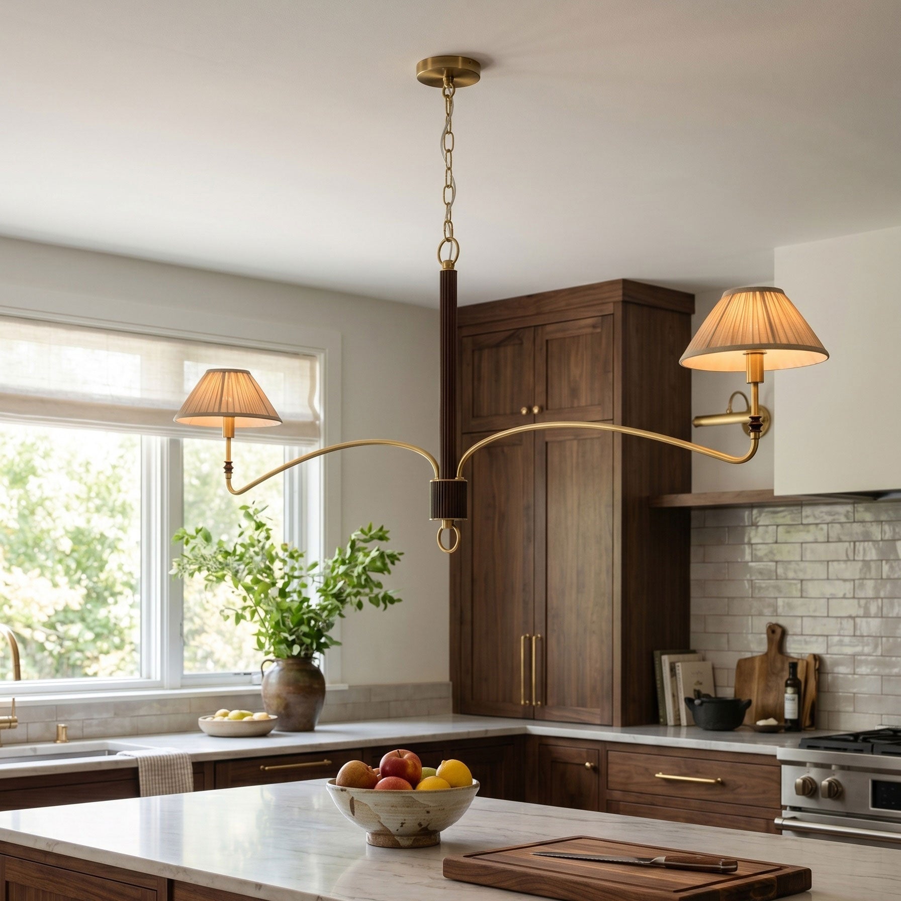 Pleated Empire Shade Brass Chandelier
