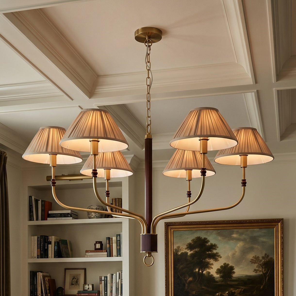 Pleated Empire Shade Brass Chandelier